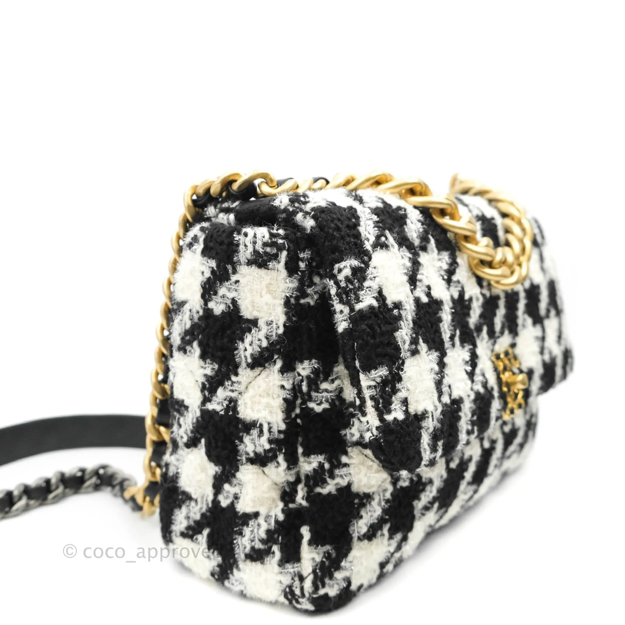 Chanel 19 Medium Tweed Houndstooth Black & White Mixed Hardware