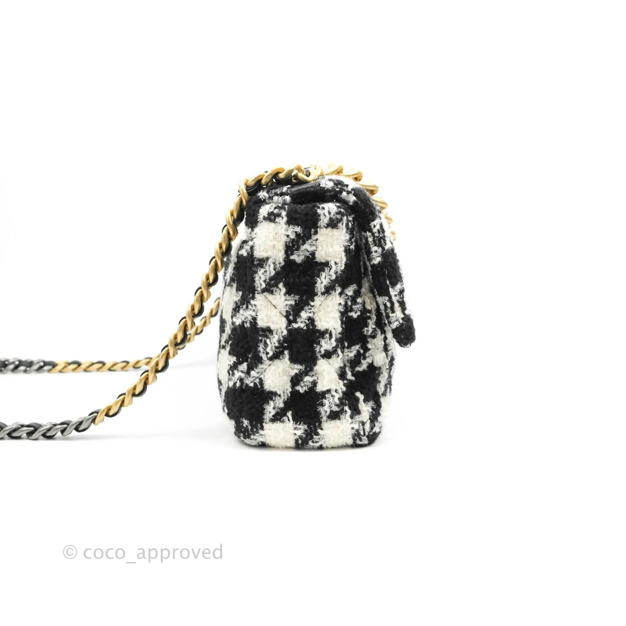 Chanel 19 Medium Tweed Houndstooth Black & White Mixed Hardware
