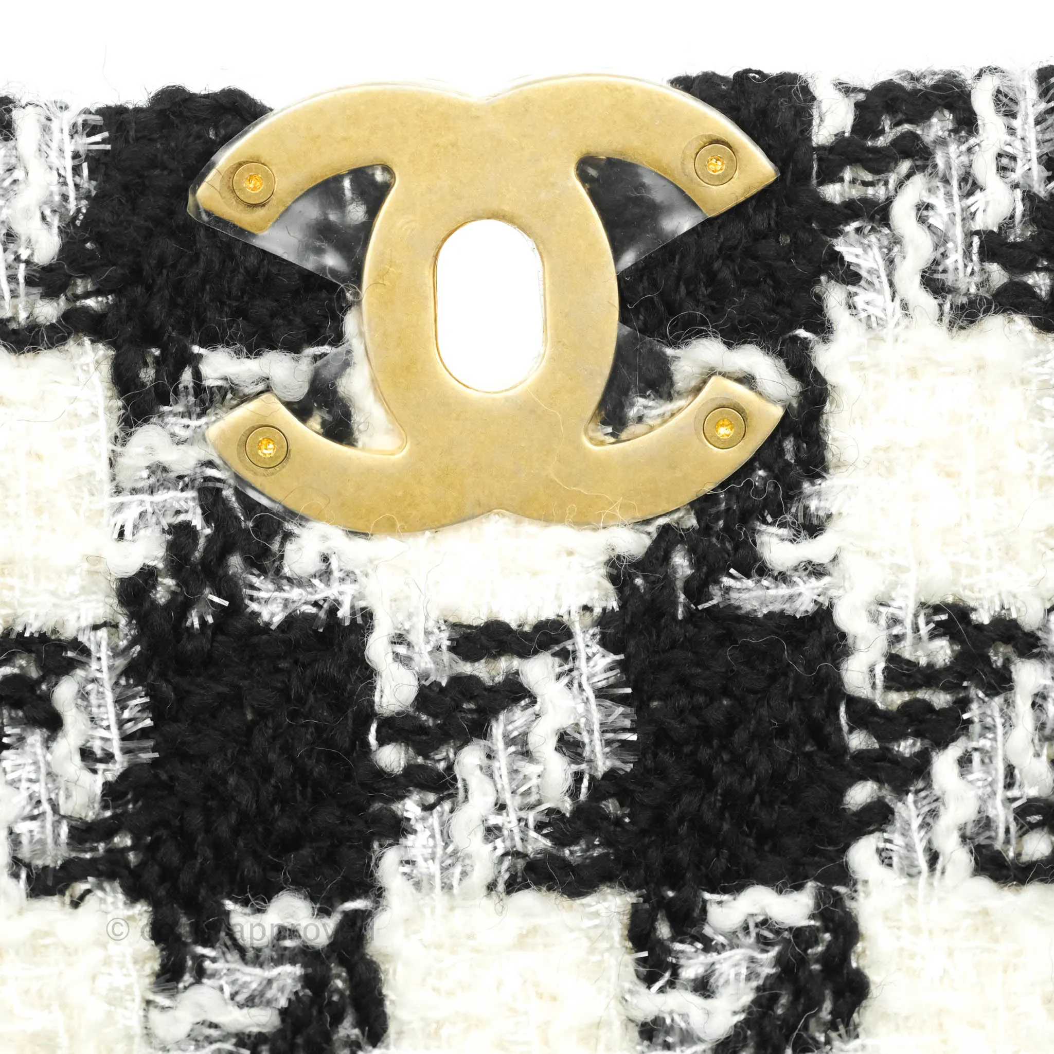 Chanel 19 Medium Tweed Houndstooth Black & White Mixed Hardware