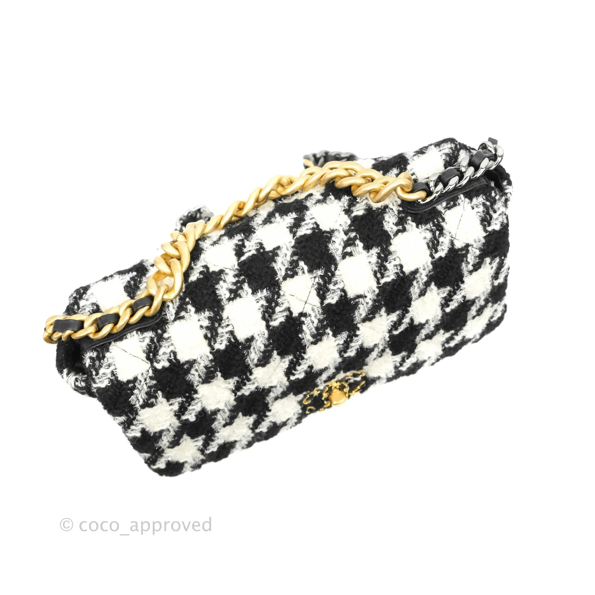 Chanel 19 Medium Tweed Houndstooth Black & White Mixed Hardware