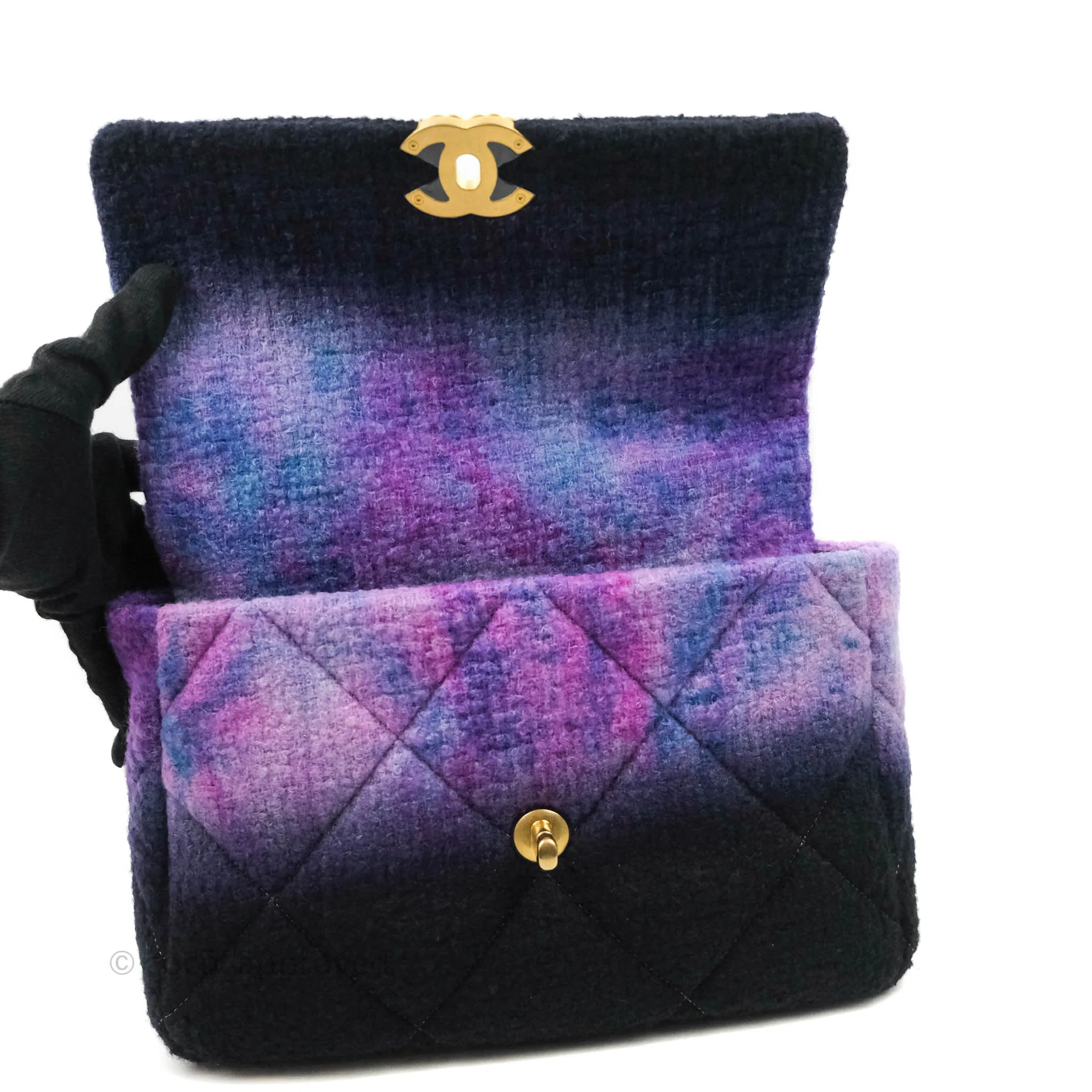 Chanel 19 Medium Tweed Ombre Purple Black Mixed Hardware