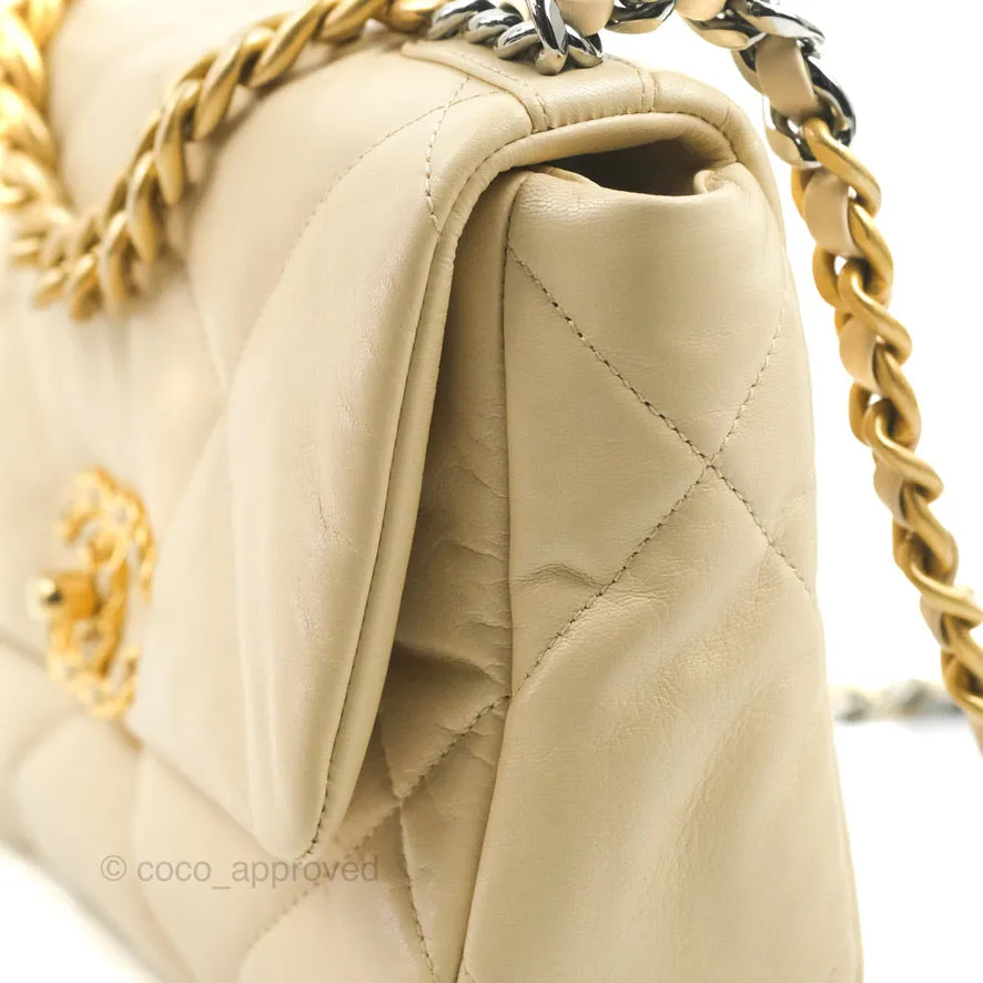 Chanel 19 Small Beige Goatskin Mixed Hardware