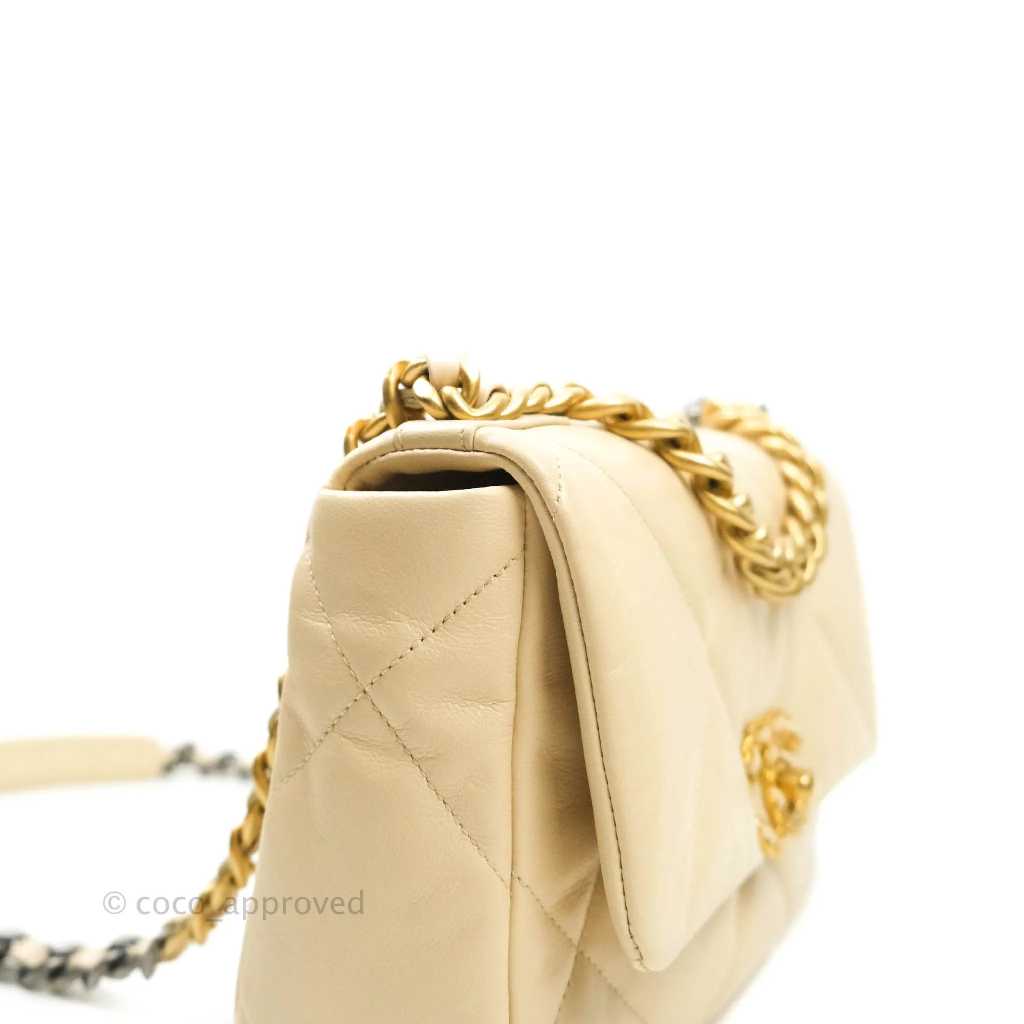 Chanel 19 Small Beige Goatskin Mixed Hardware