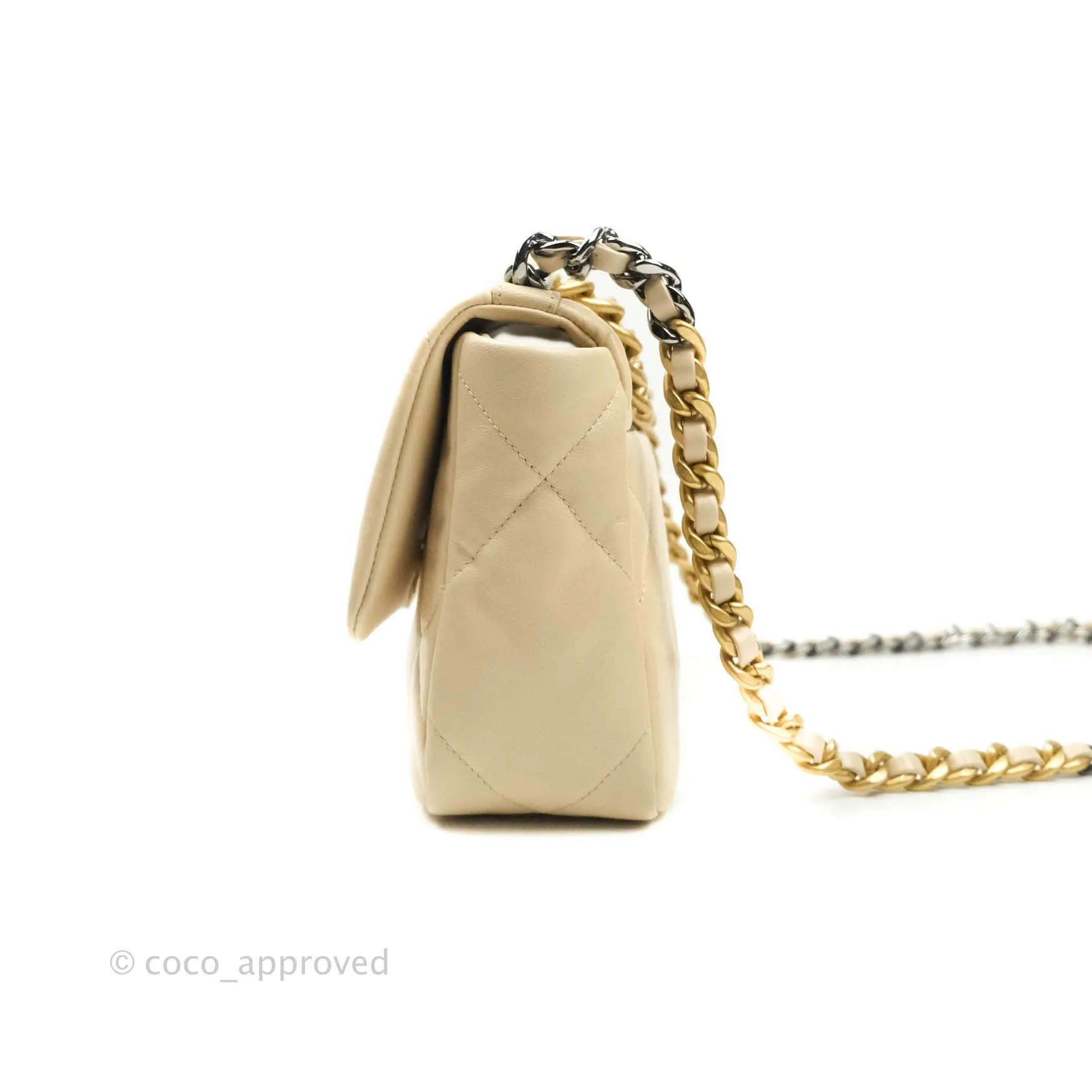 Chanel 19 Small Beige Goatskin Mixed Hardware