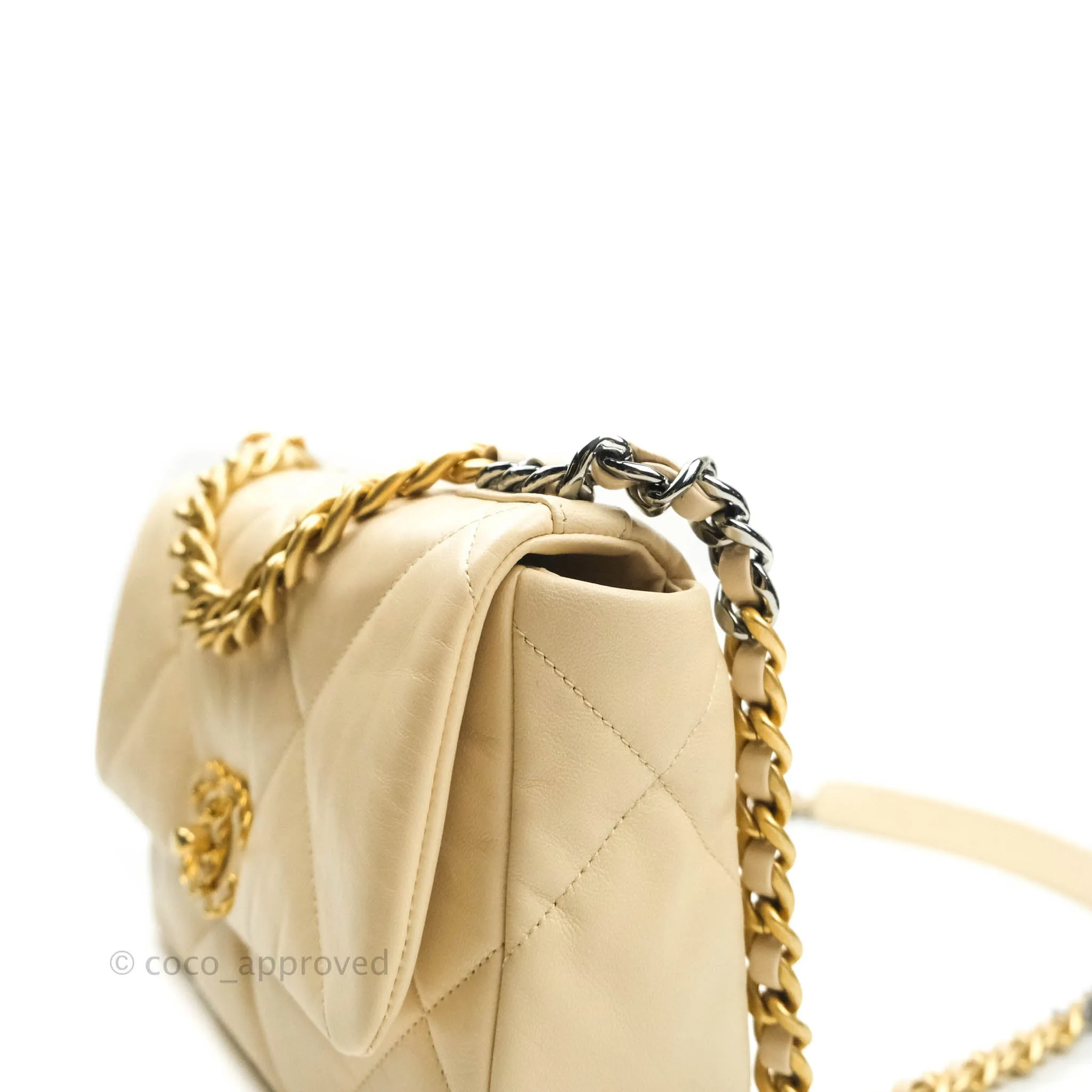 Chanel 19 Small Beige Goatskin Mixed Hardware