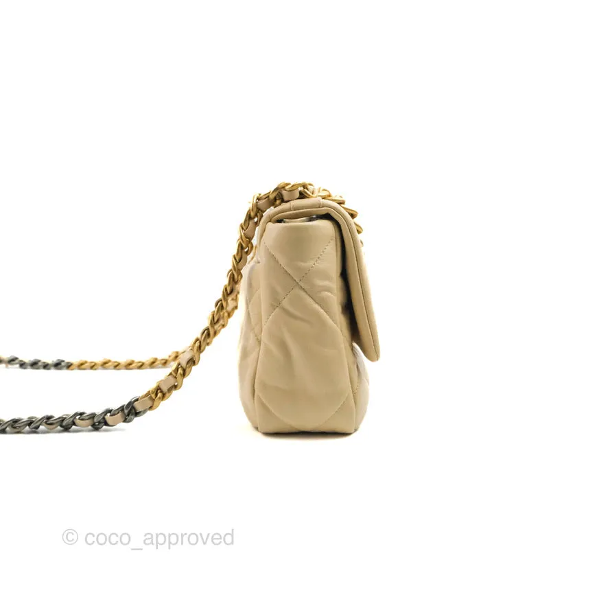 Chanel 19 Small Beige Goatskin Mixed Hardware