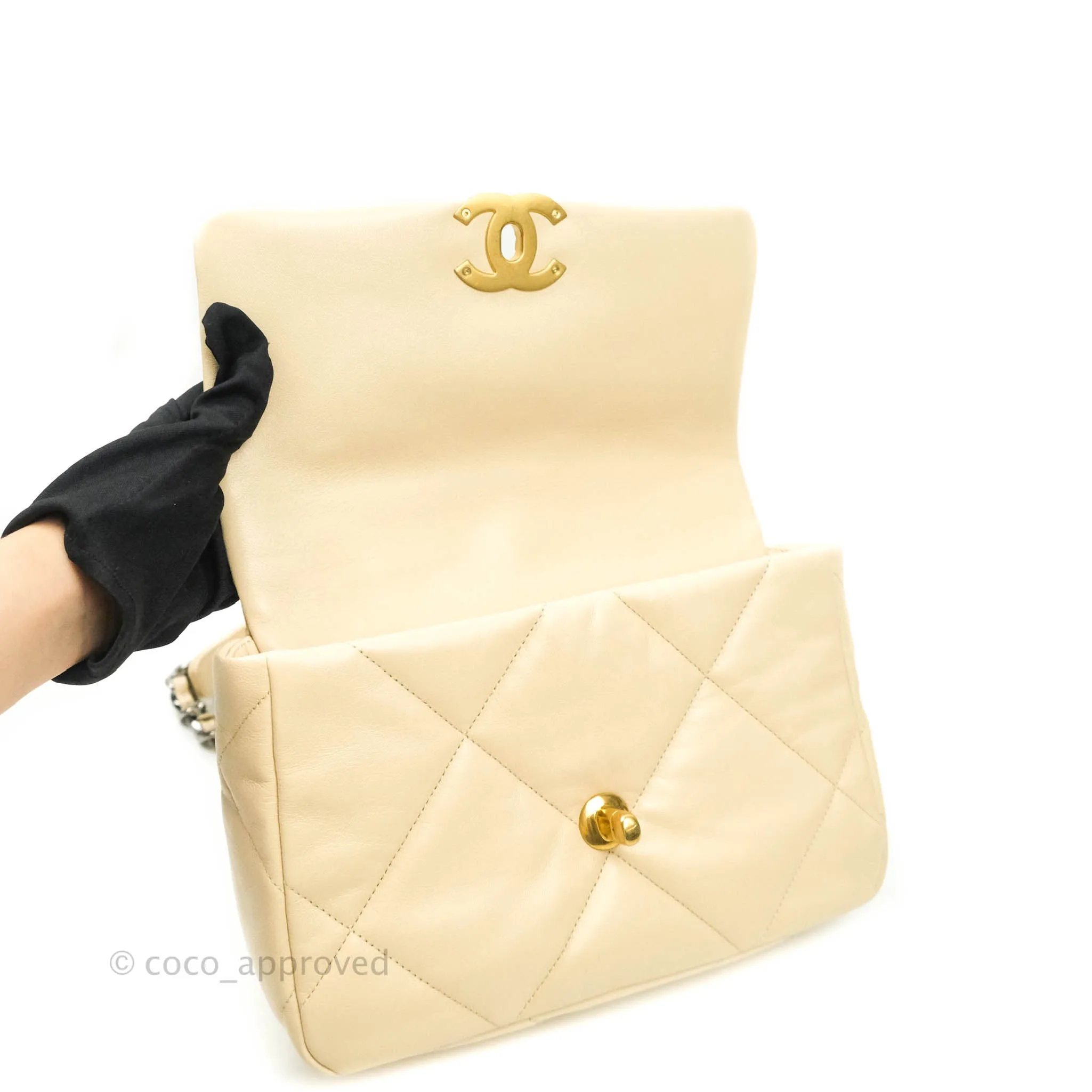 Chanel 19 Small Beige Goatskin Mixed Hardware