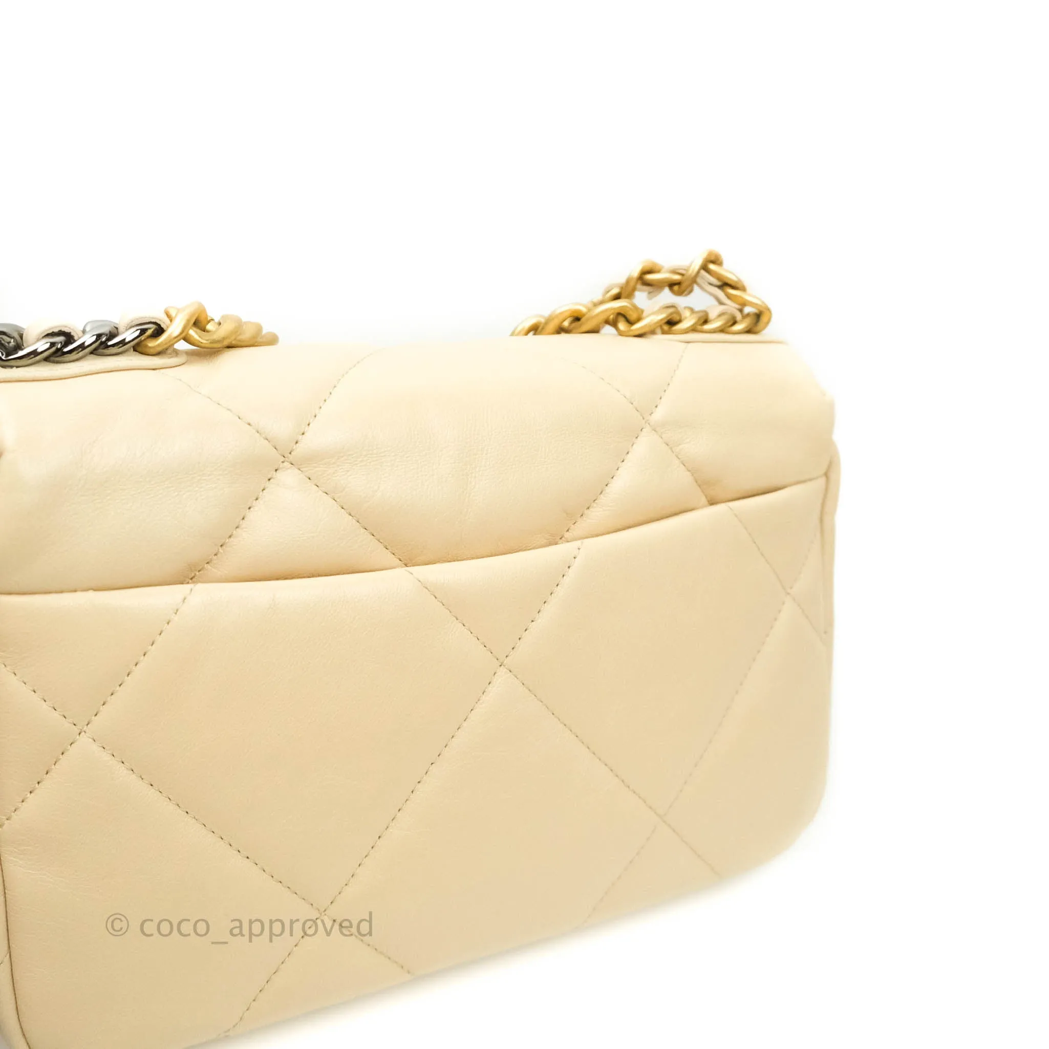 Chanel 19 Small Beige Goatskin Mixed Hardware