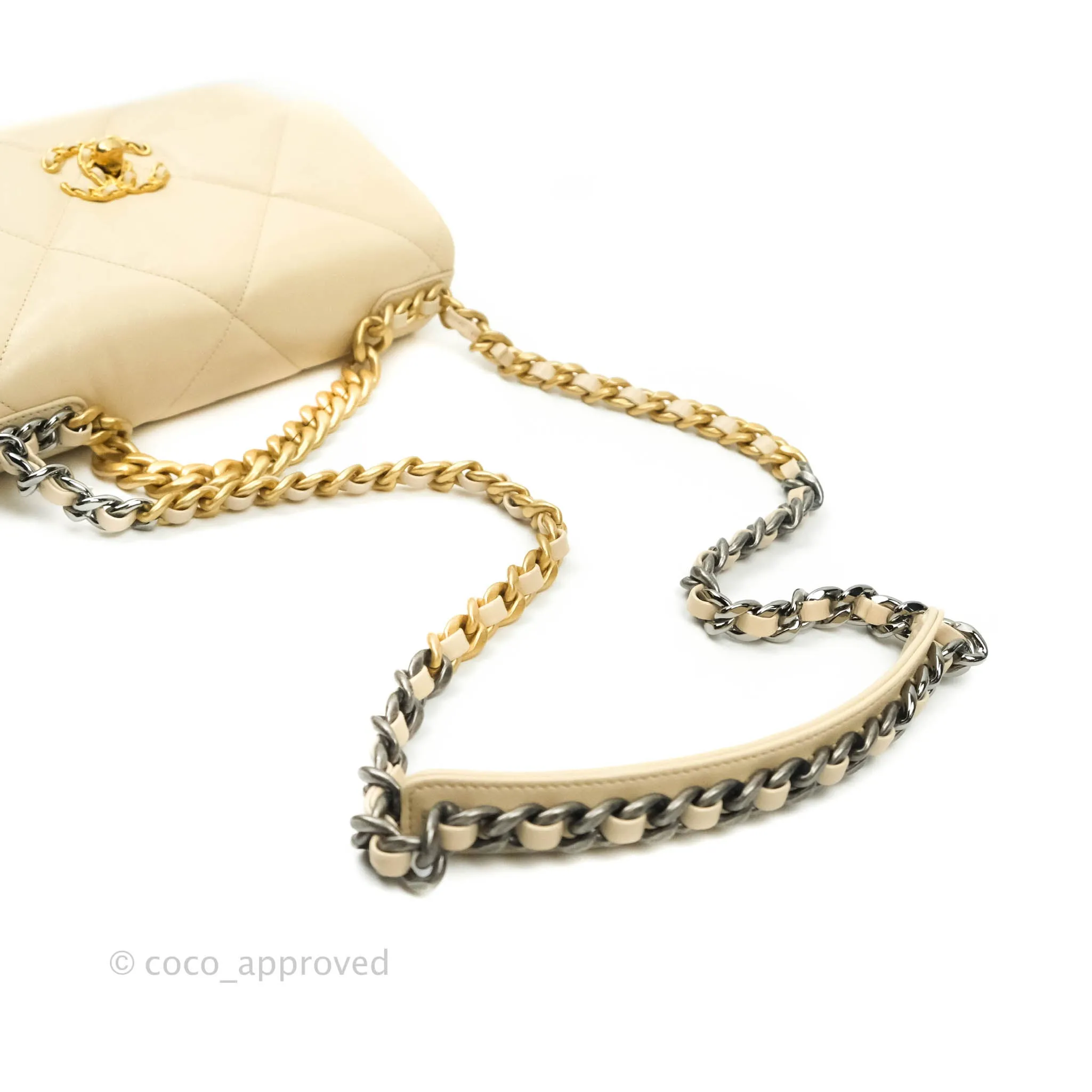 Chanel 19 Small Beige Goatskin Mixed Hardware