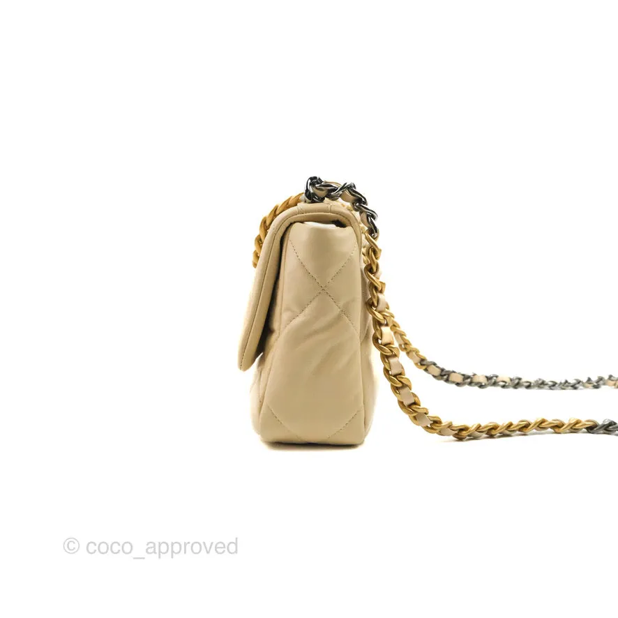 Chanel 19 Small Beige Goatskin Mixed Hardware