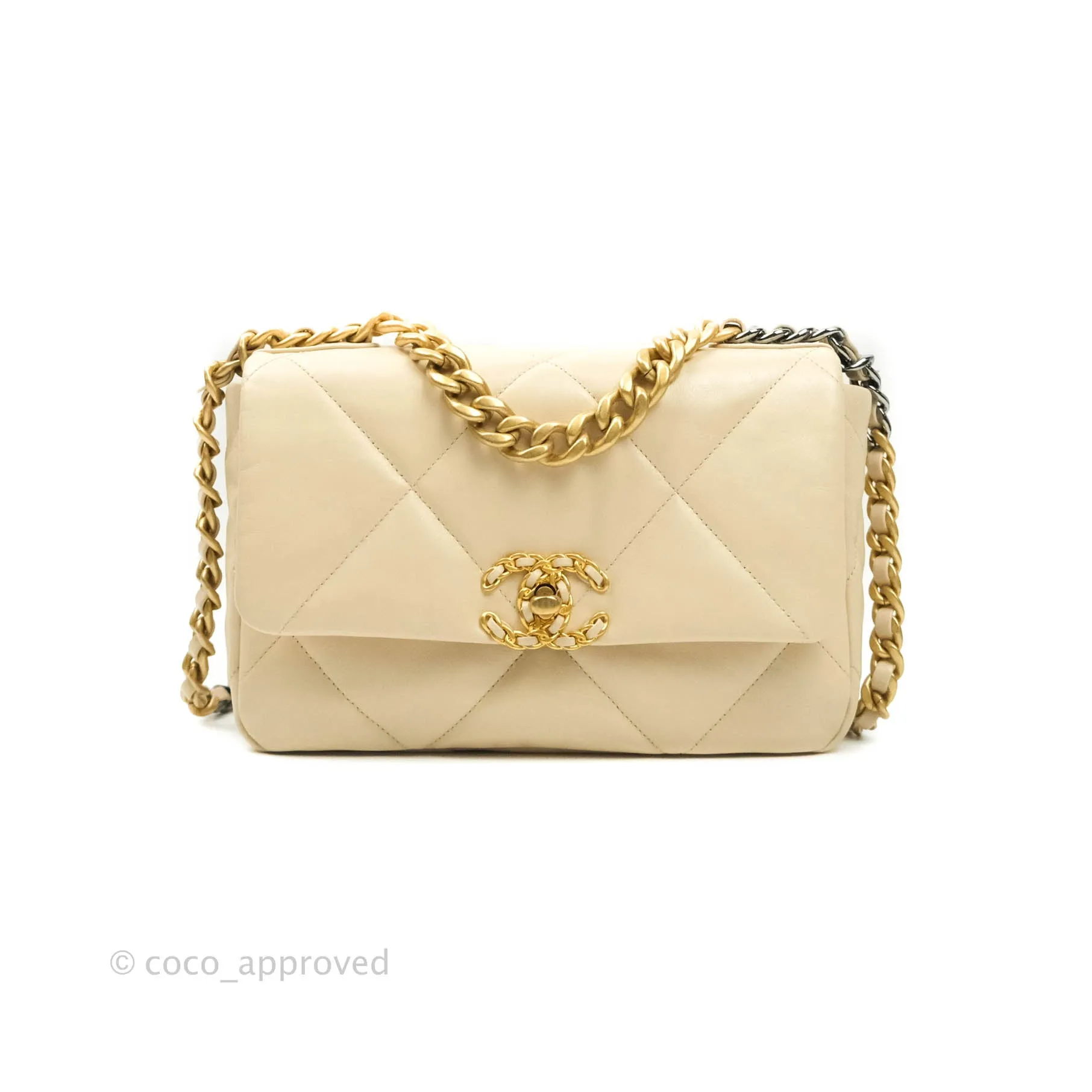 Chanel 19 Small Beige Goatskin Mixed Hardware
