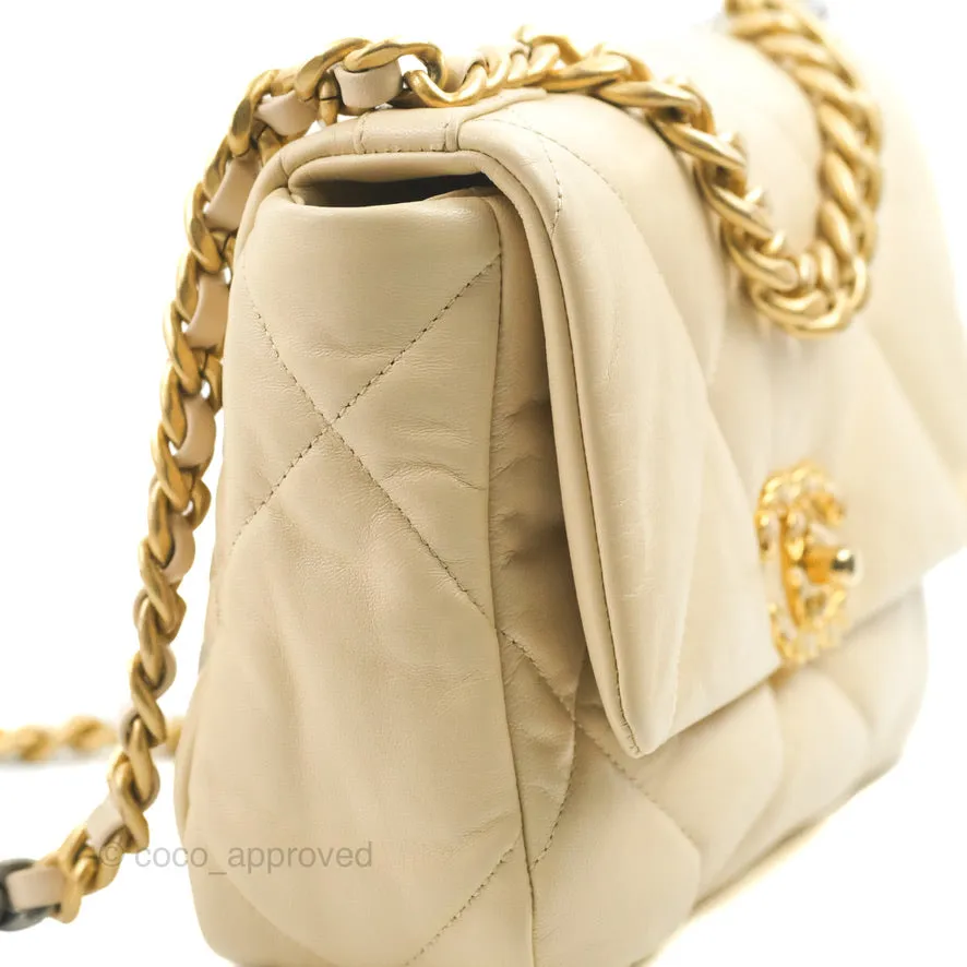 Chanel 19 Small Beige Goatskin Mixed Hardware