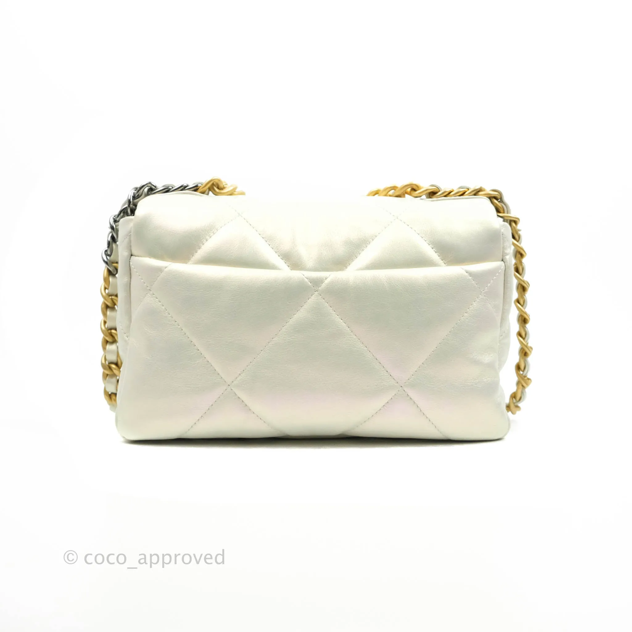 Chanel 19 Small Iridescent White Mixed Hardware