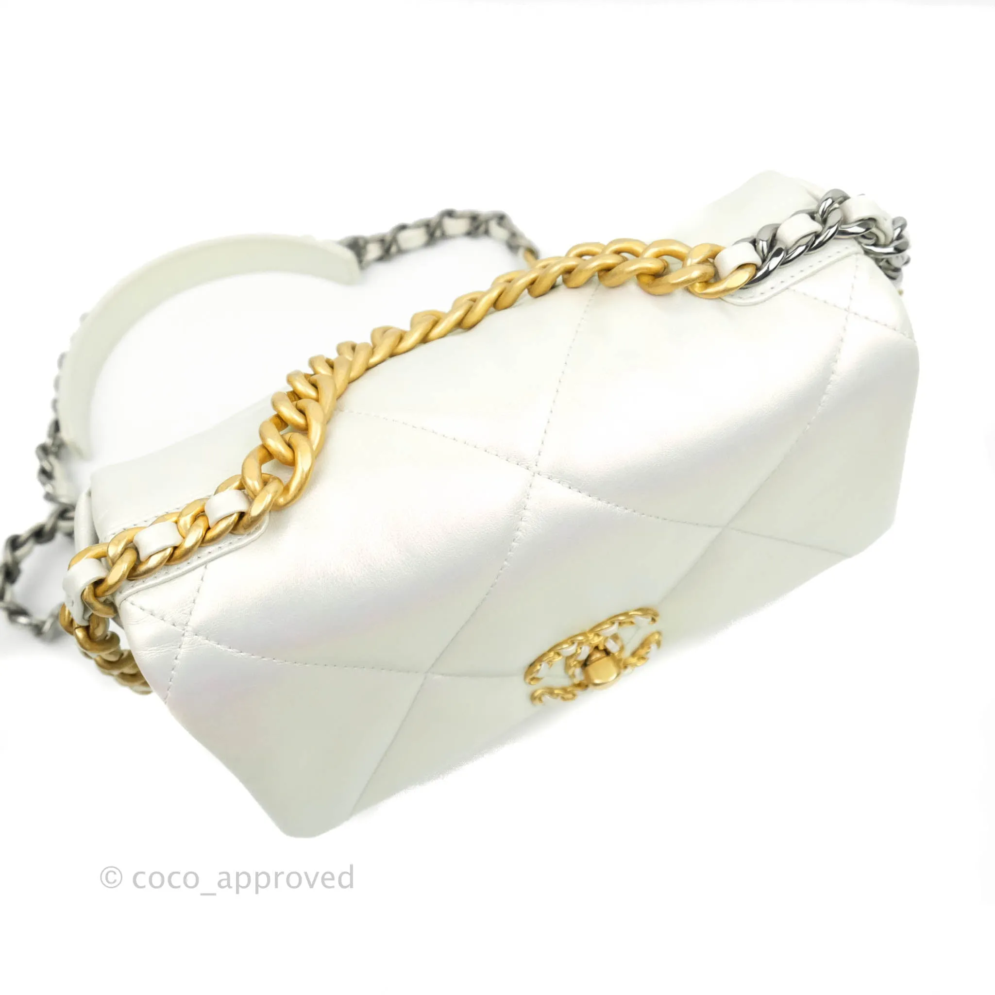 Chanel 19 Small Iridescent White Mixed Hardware
