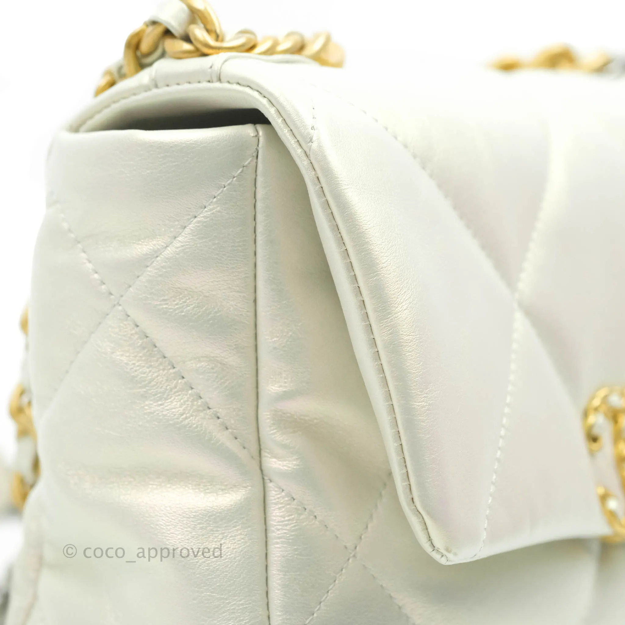 Chanel 19 Small Iridescent White Mixed Hardware
