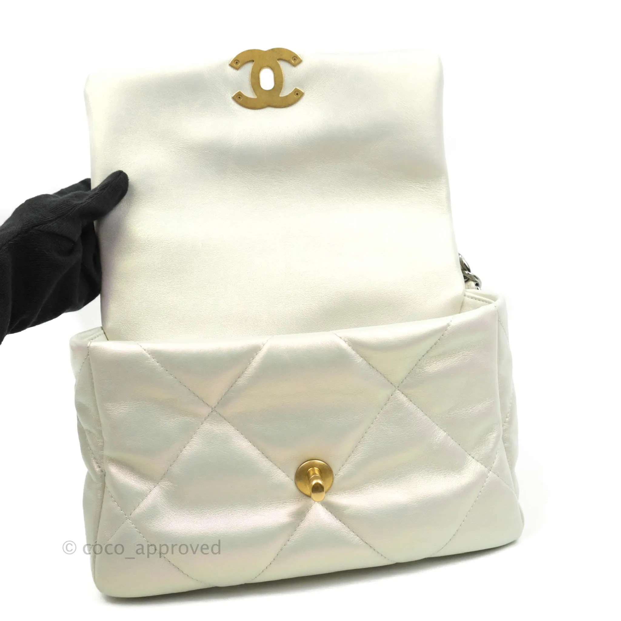 Chanel 19 Small Iridescent White Mixed Hardware