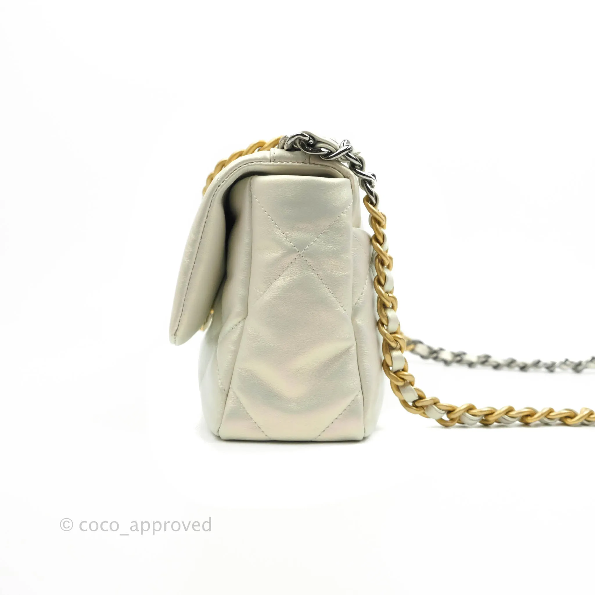 Chanel 19 Small Iridescent White Mixed Hardware