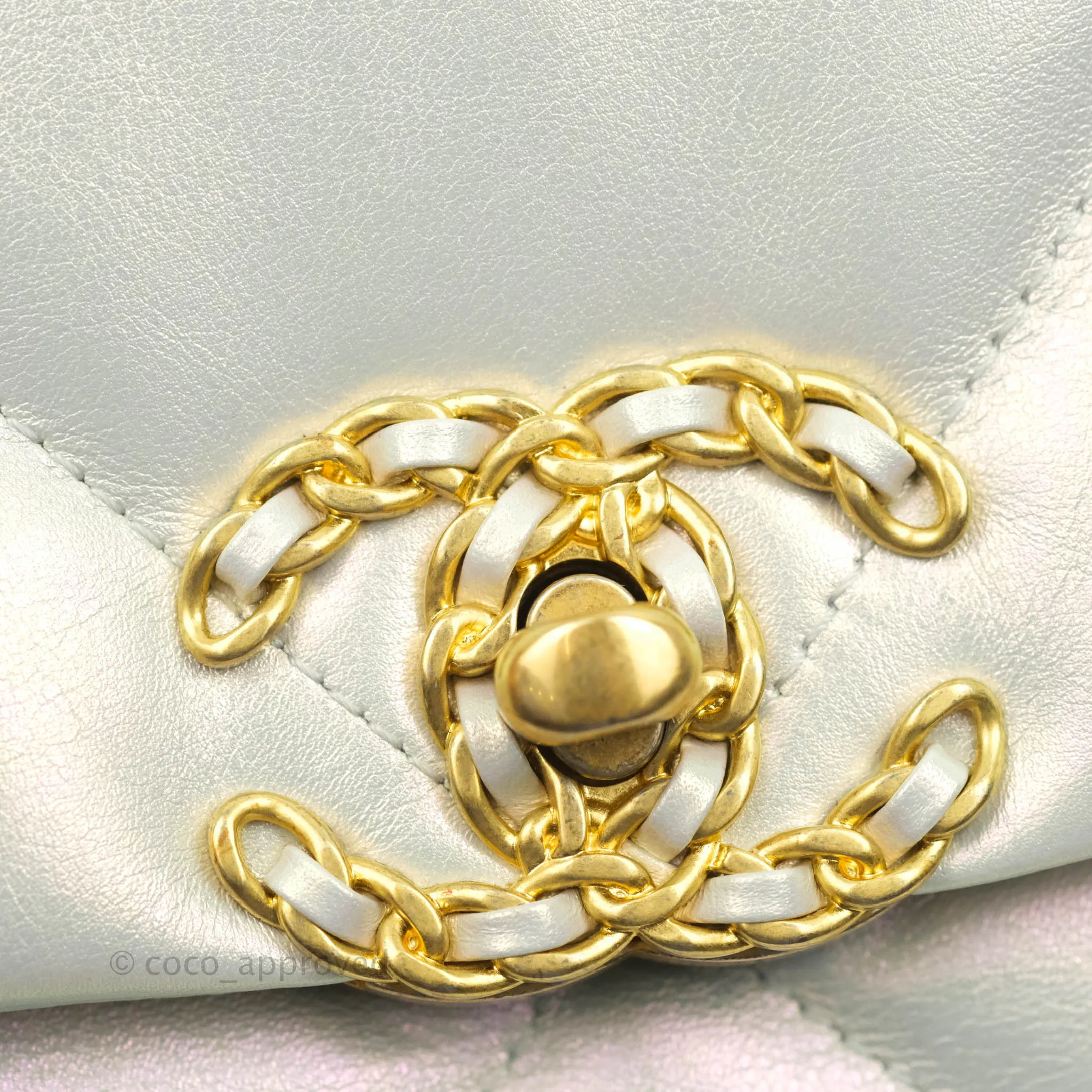 Chanel 19 Small Iridescent White Mixed Hardware