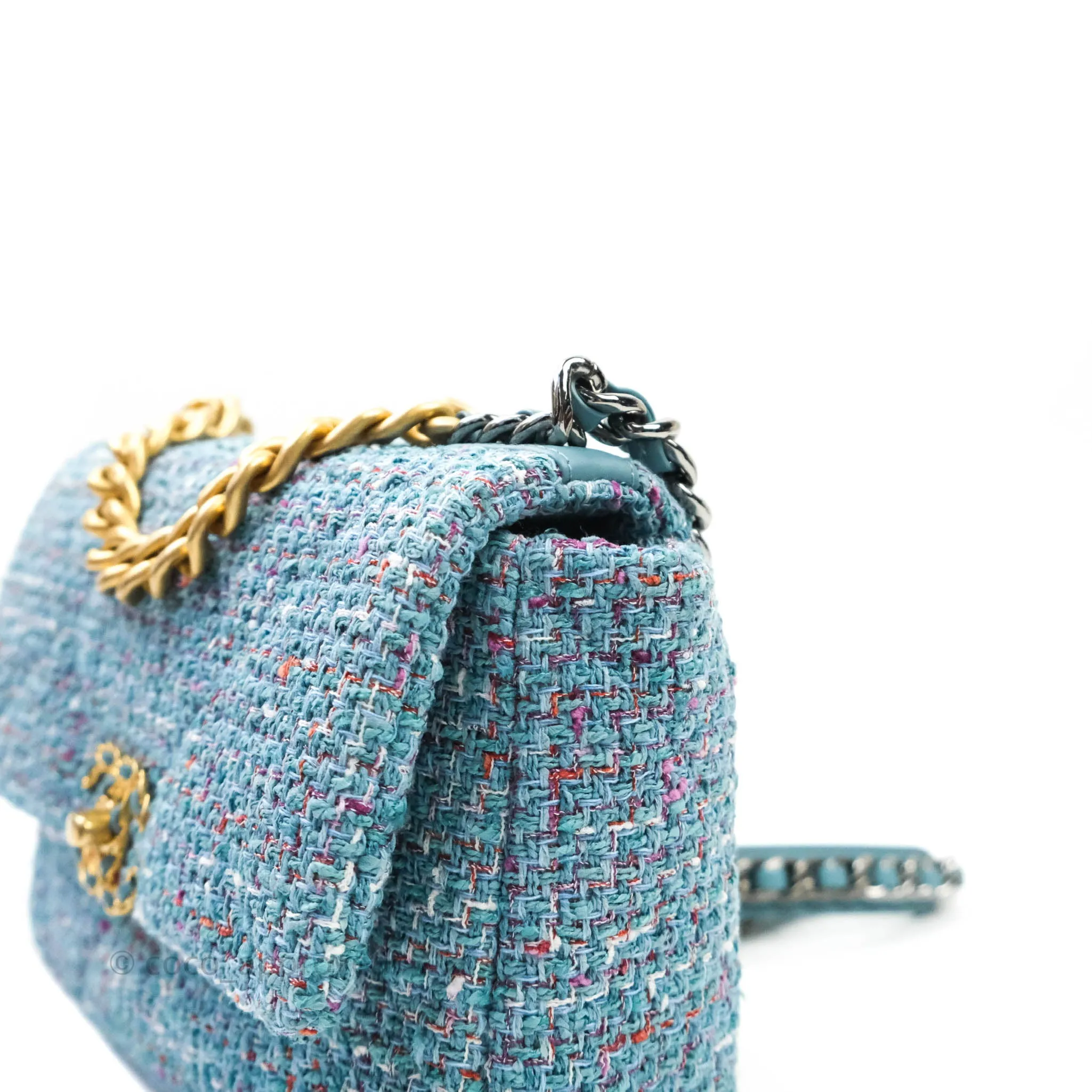 Chanel 19 Small Tweed Blue Mixed Hardware