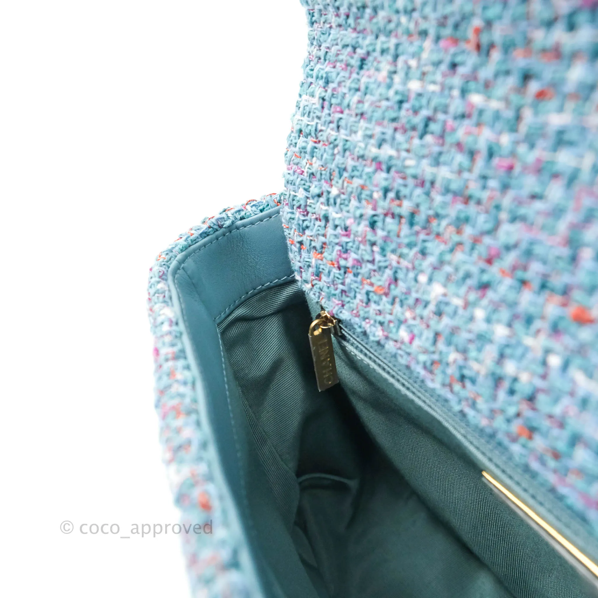 Chanel 19 Small Tweed Blue Mixed Hardware