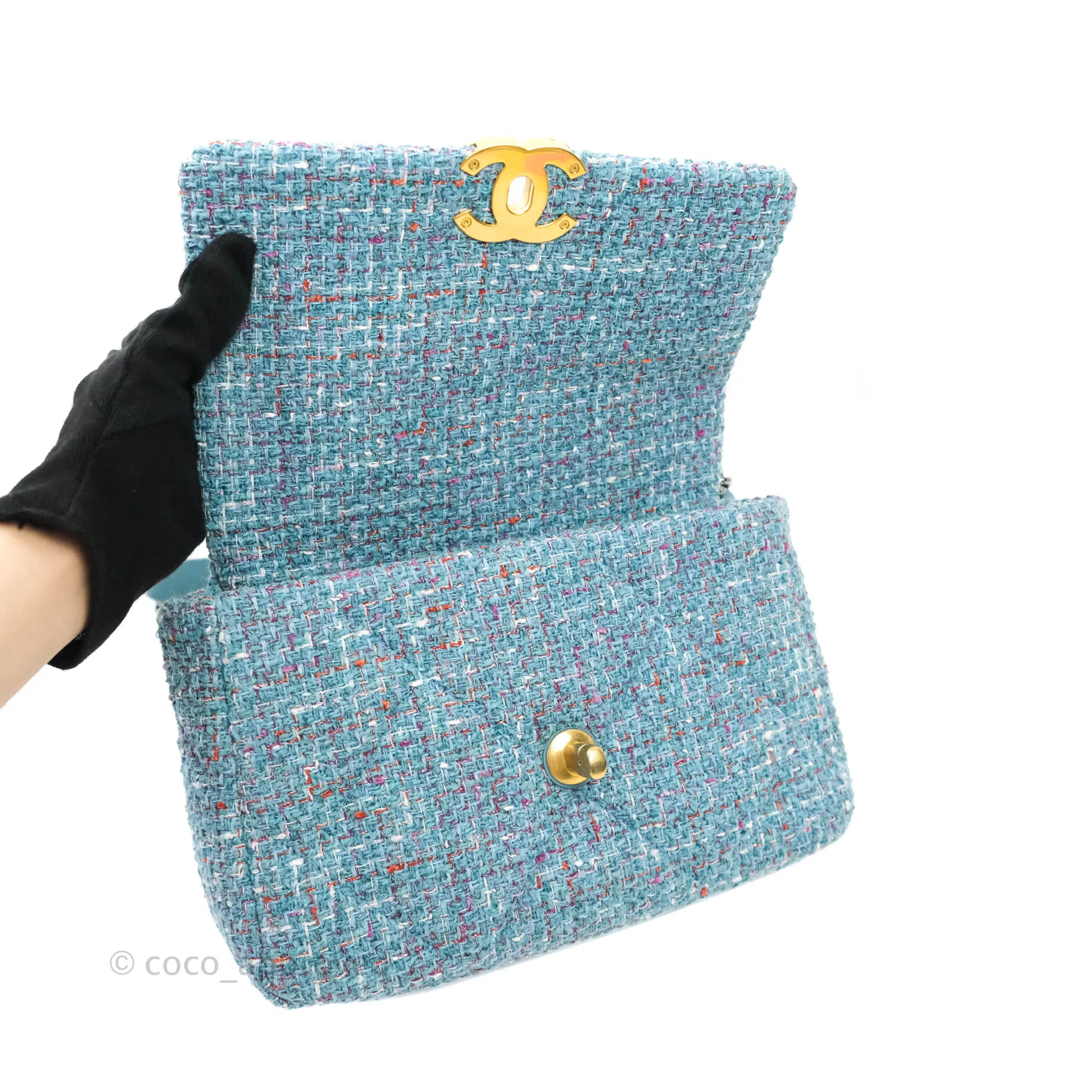 Chanel 19 Small Tweed Blue Mixed Hardware