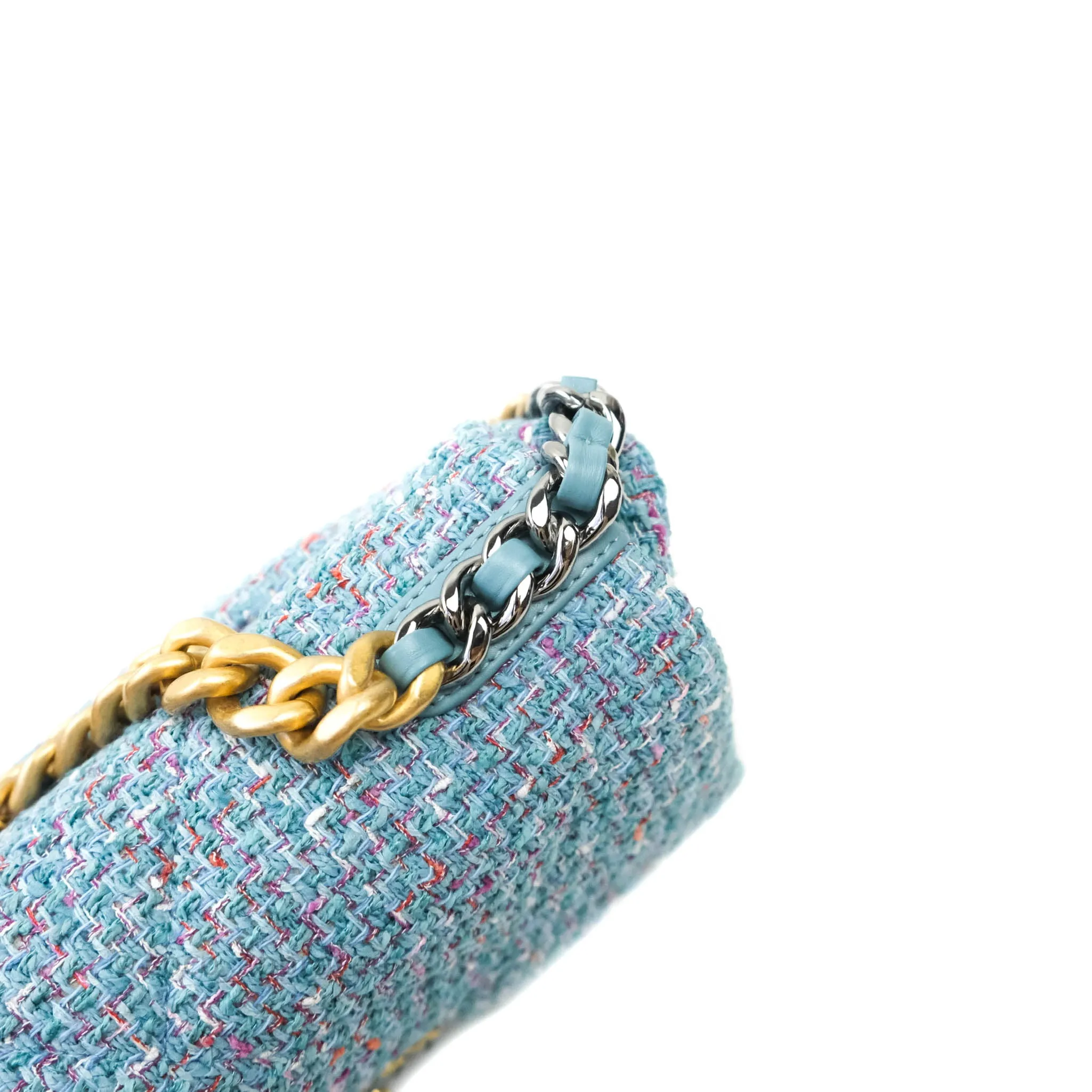 Chanel 19 Small Tweed Blue Mixed Hardware