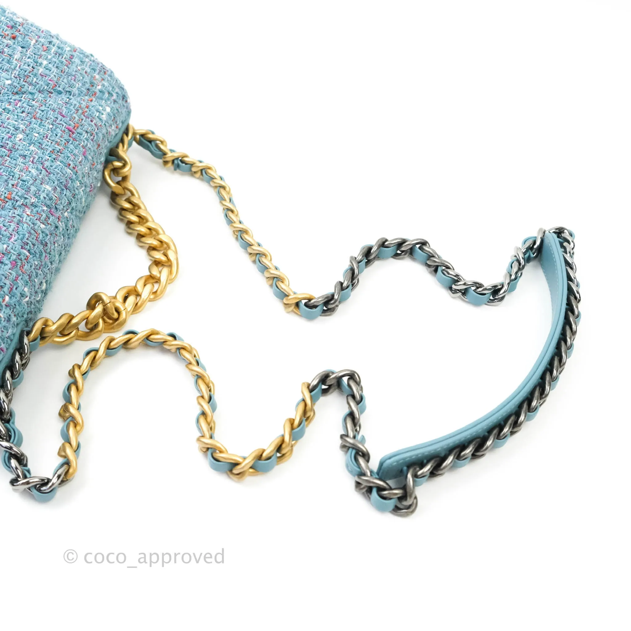 Chanel 19 Small Tweed Blue Mixed Hardware