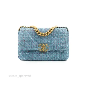 Chanel 19 Small Tweed Blue Mixed Hardware