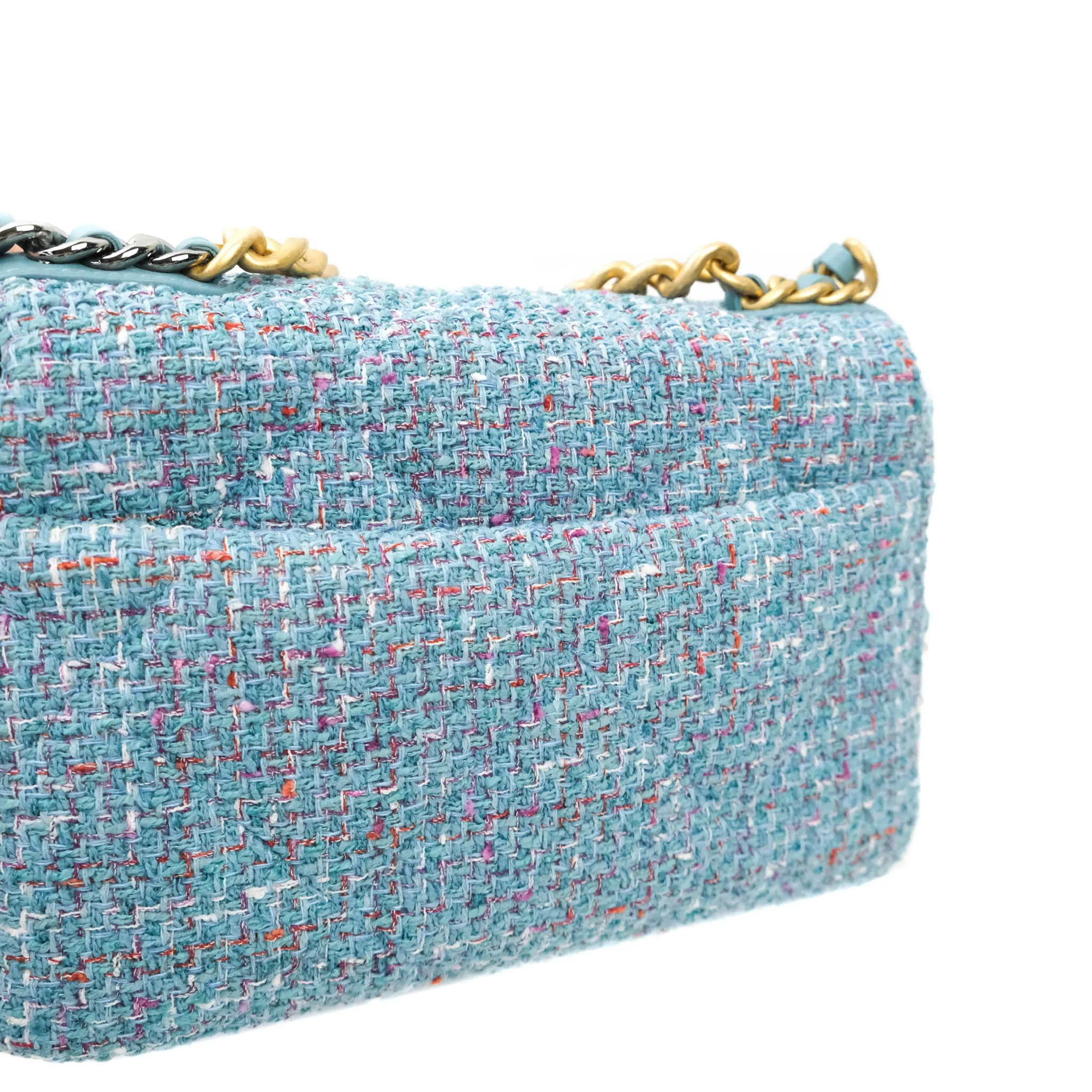 Chanel 19 Small Tweed Blue Mixed Hardware