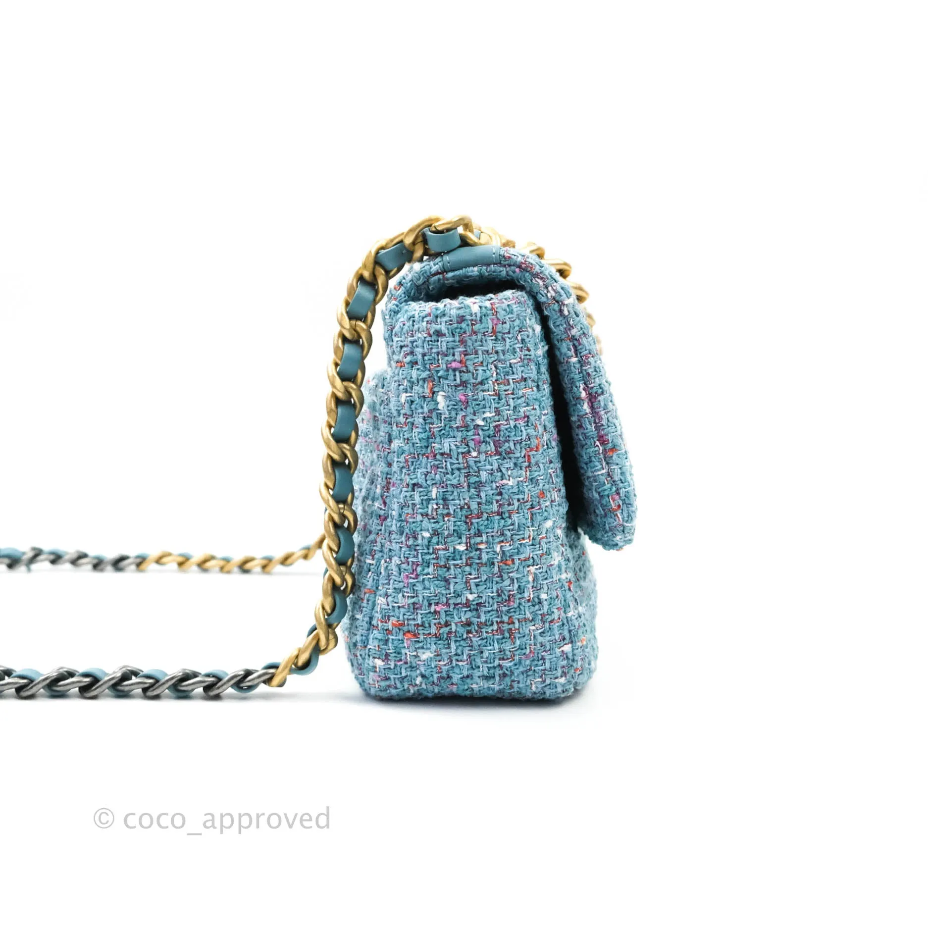 Chanel 19 Small Tweed Blue Mixed Hardware