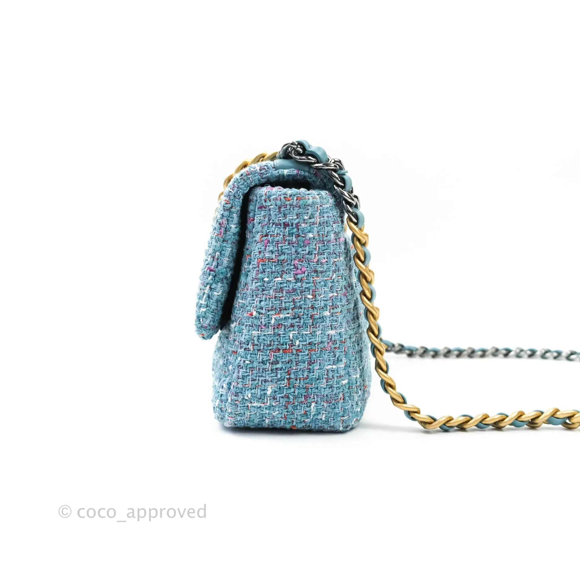 Chanel 19 Small Tweed Blue Mixed Hardware