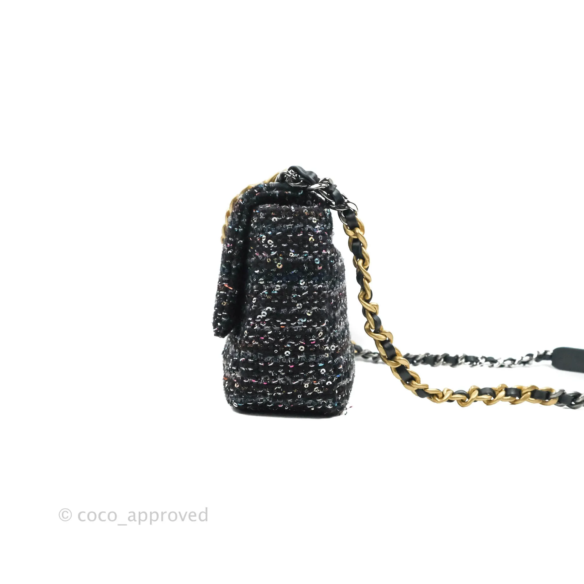 Chanel 19 Tweed Sequin Quilted Flap Black Multicolor