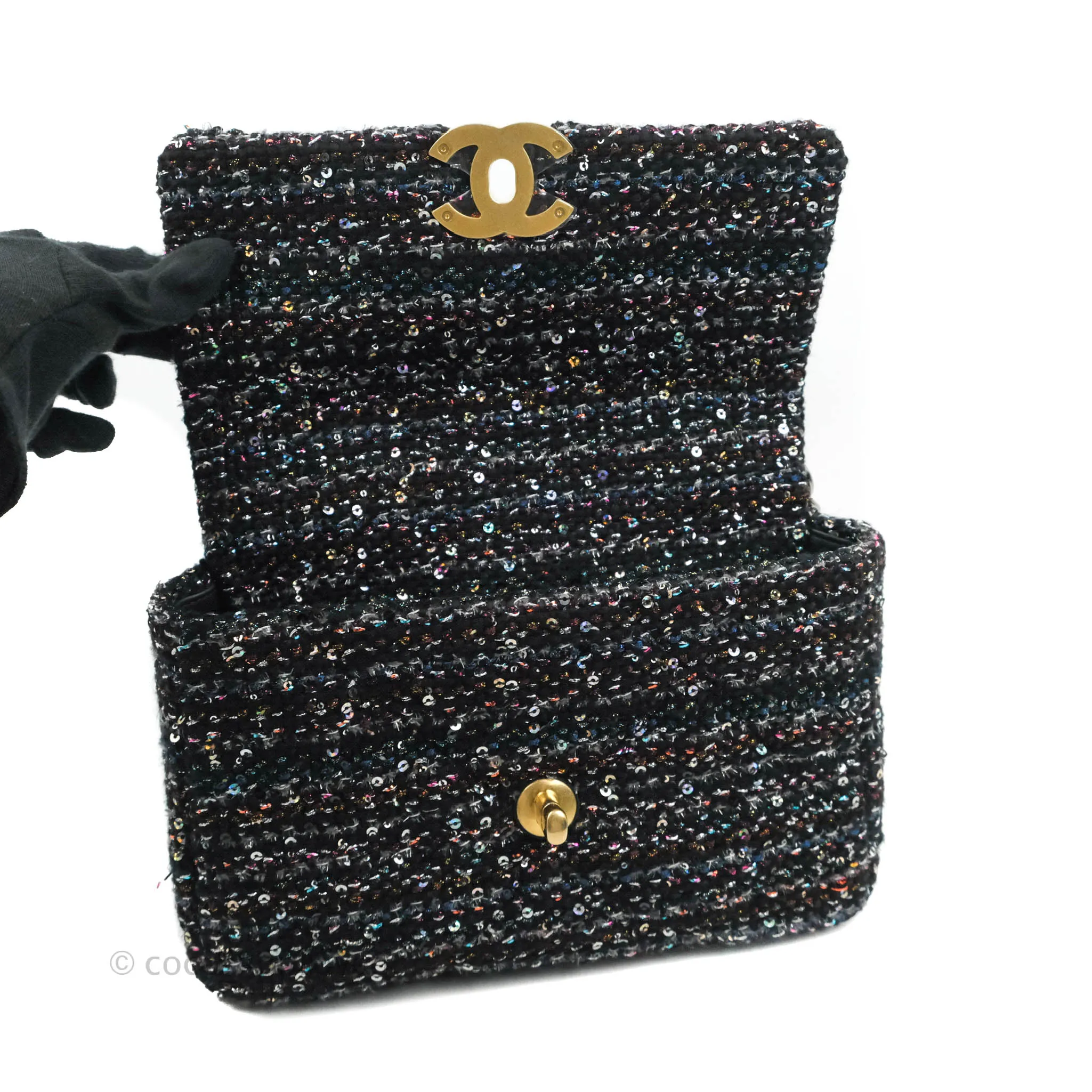 Chanel 19 Tweed Sequin Quilted Flap Black Multicolor