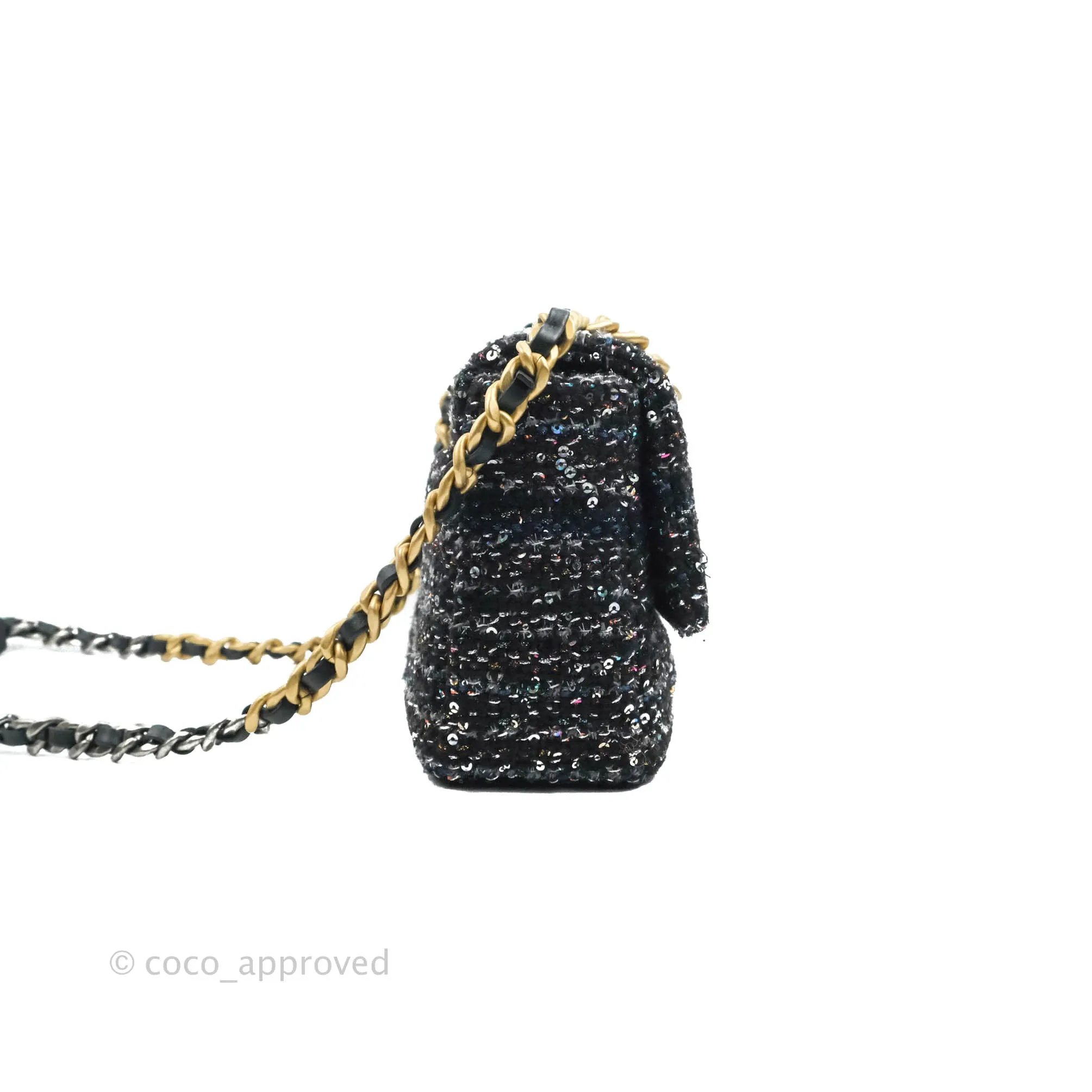 Chanel 19 Tweed Sequin Quilted Flap Black Multicolor
