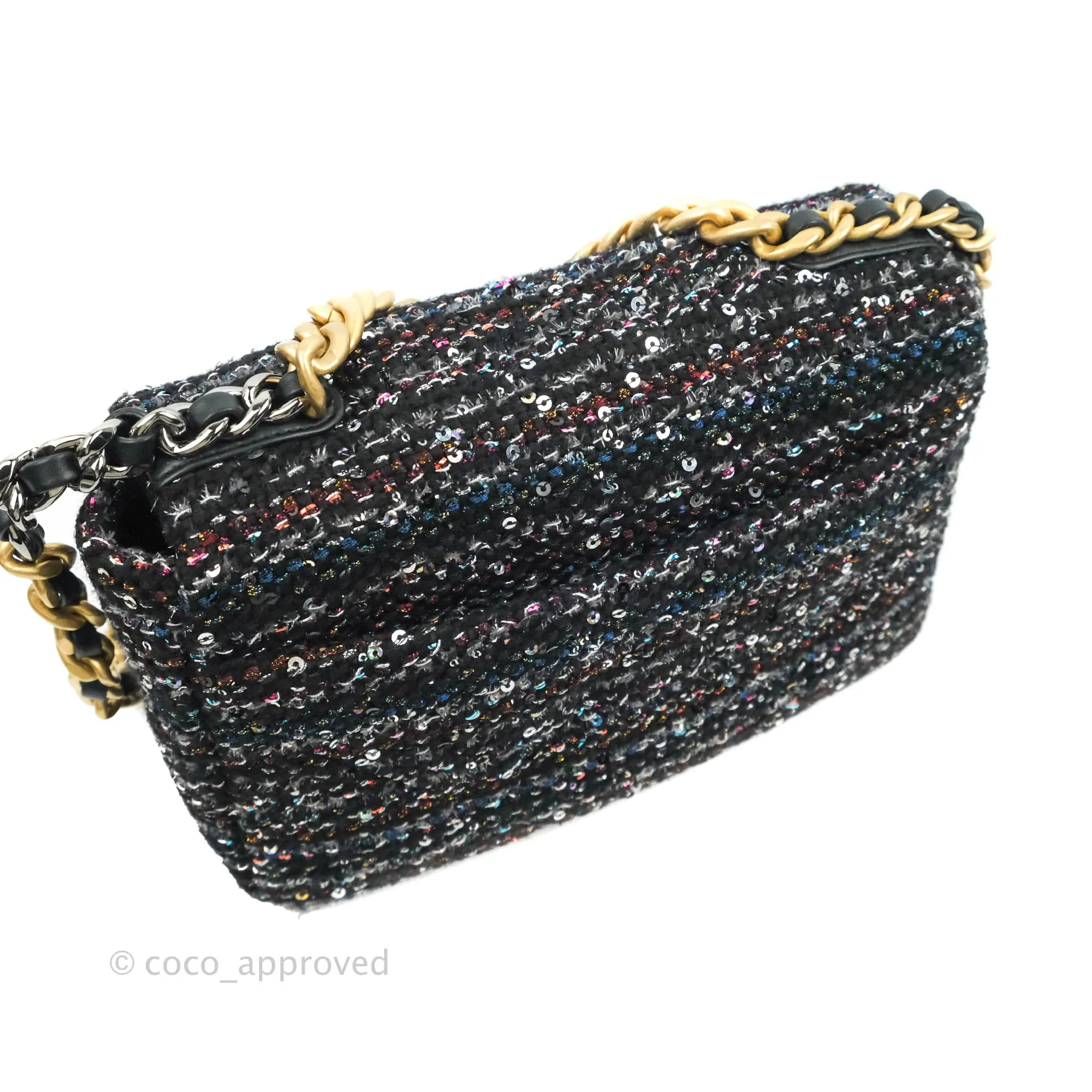 Chanel 19 Tweed Sequin Quilted Flap Black Multicolor