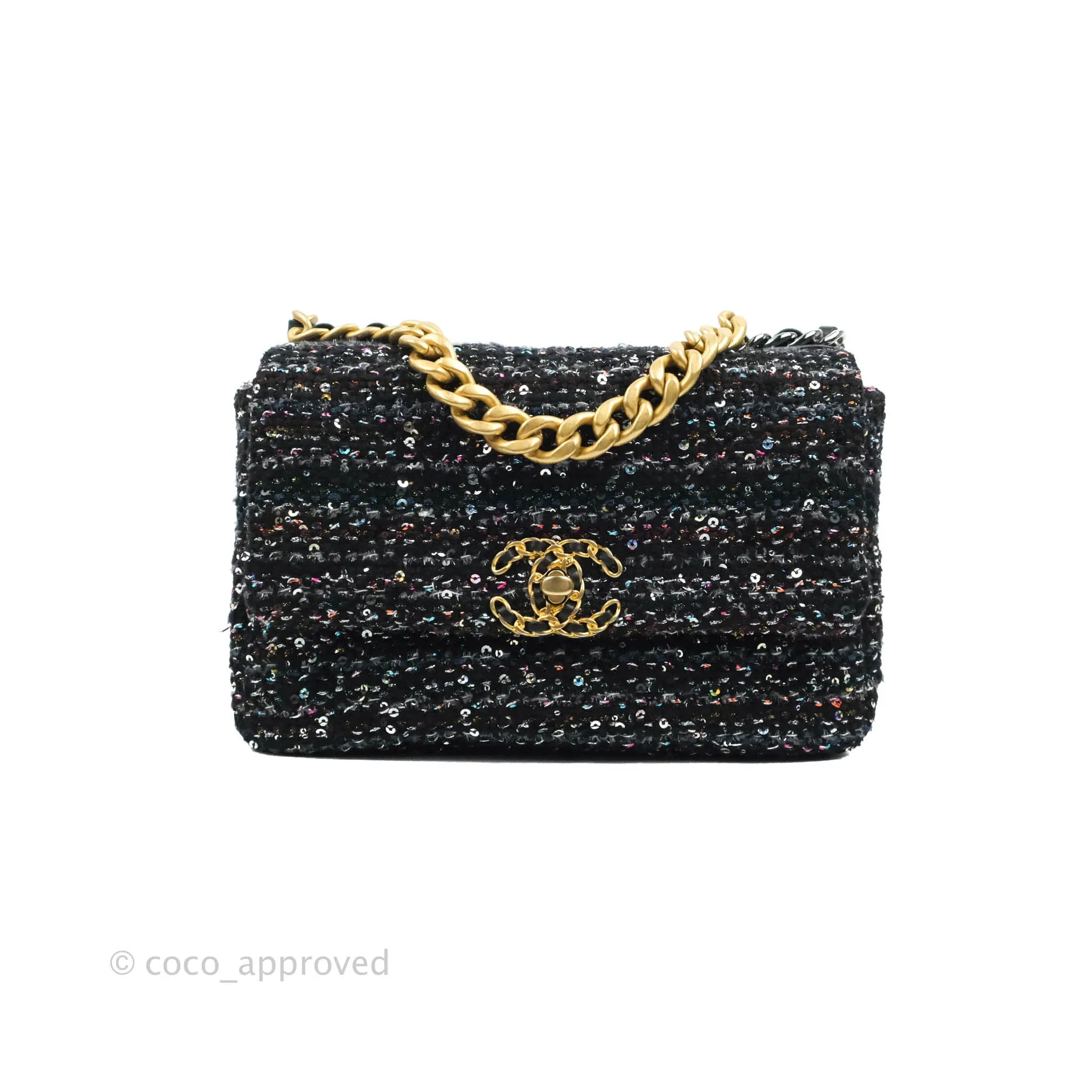 Chanel 19 Tweed Sequin Quilted Flap Black Multicolor