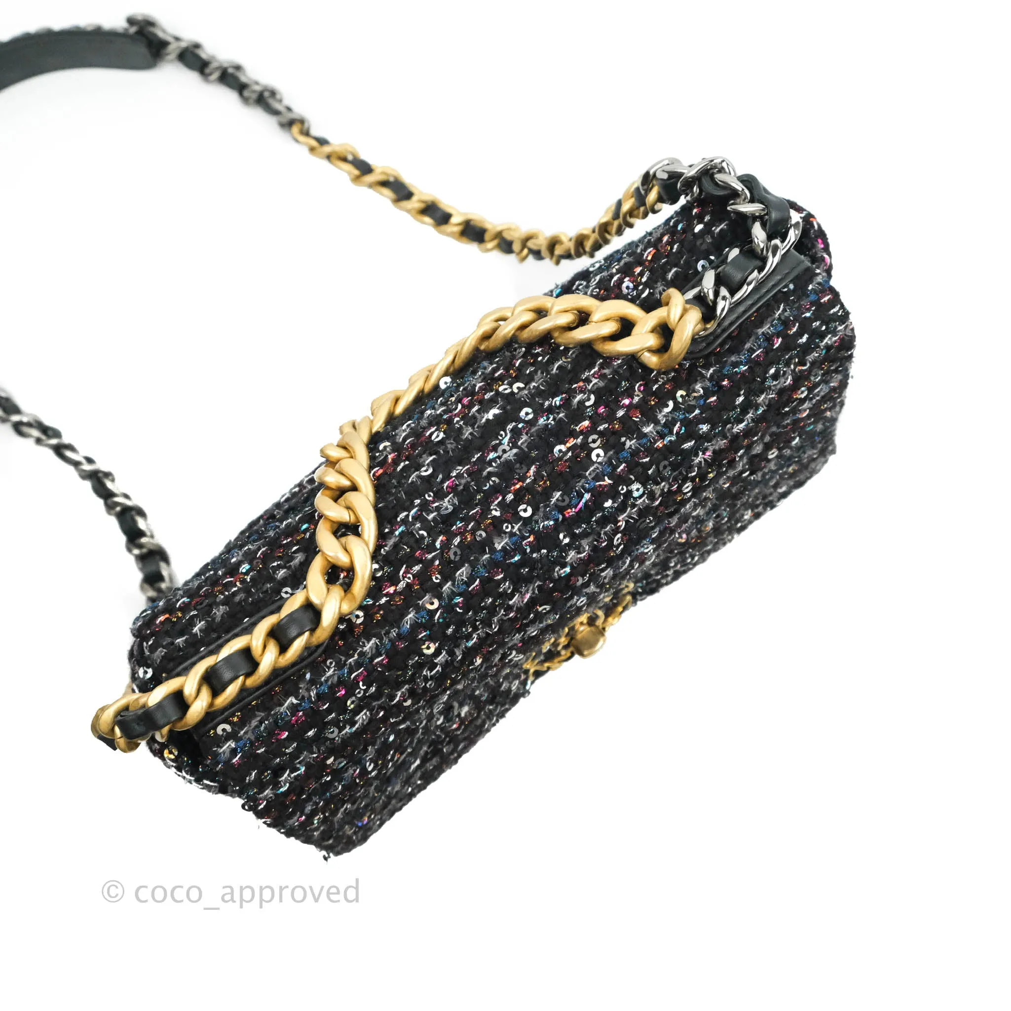 Chanel 19 Tweed Sequin Quilted Flap Black Multicolor