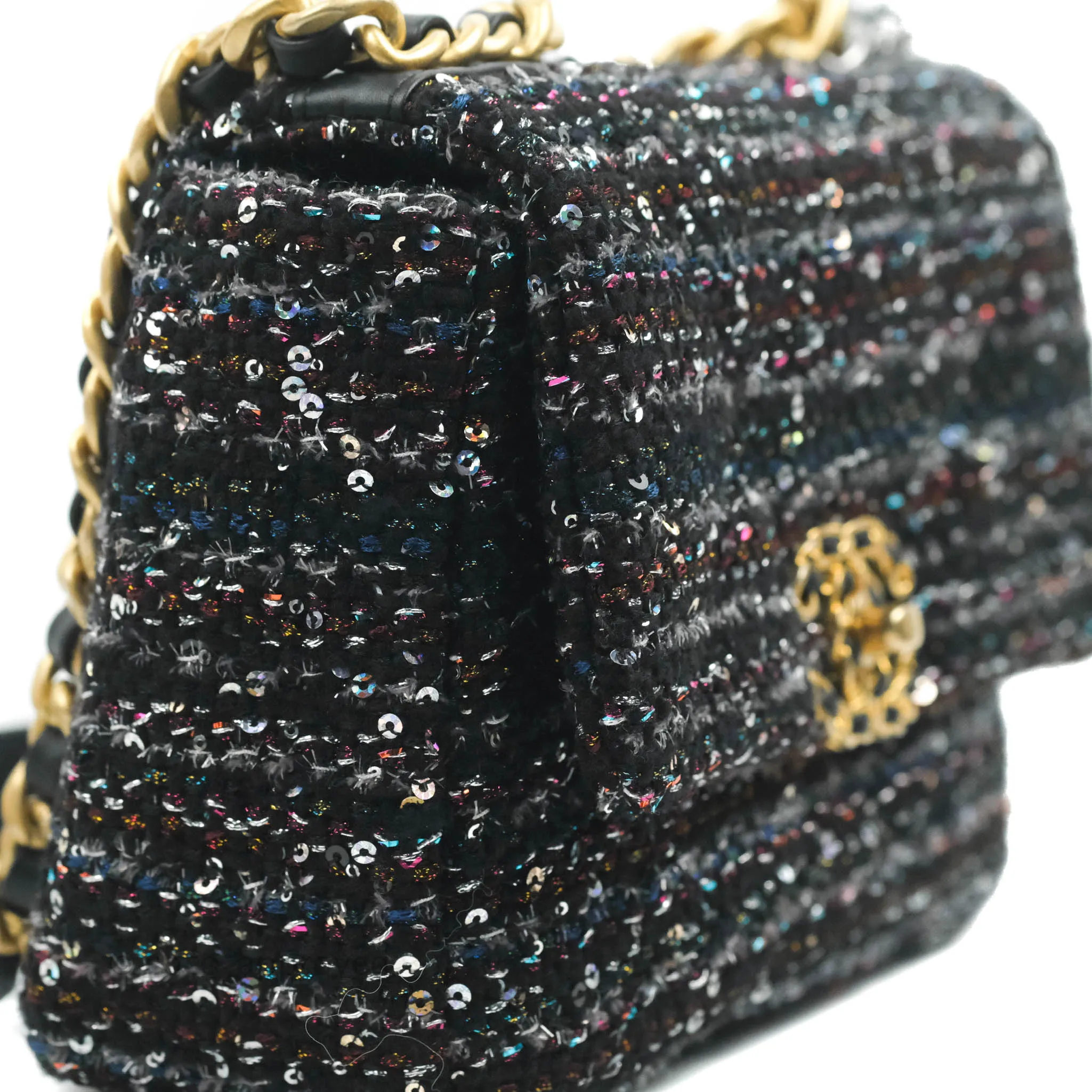 Chanel 19 Tweed Sequin Quilted Flap Black Multicolor