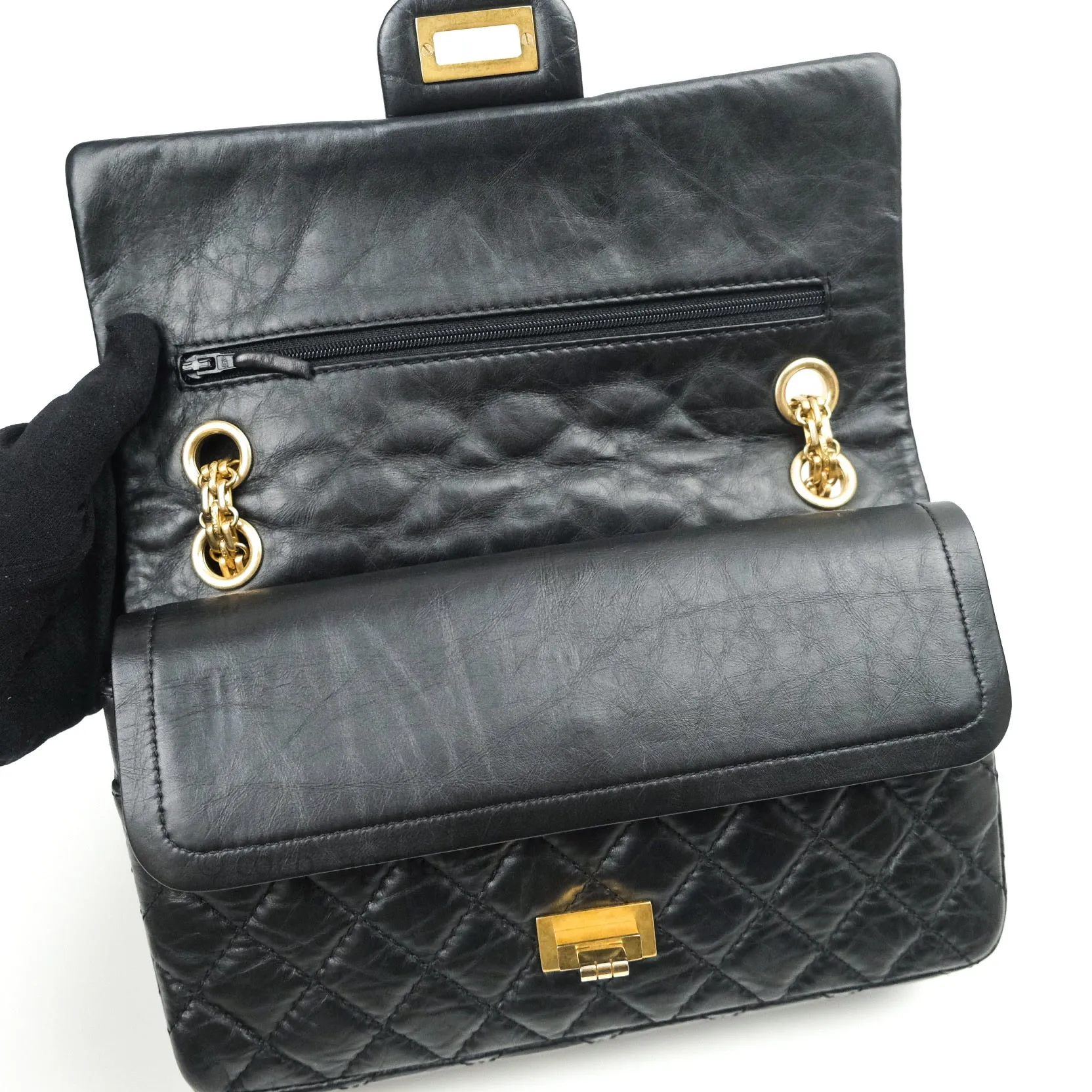 Chanel 2.55 Reissue Aged Calfskin 225 Flap Black Gold Hardware