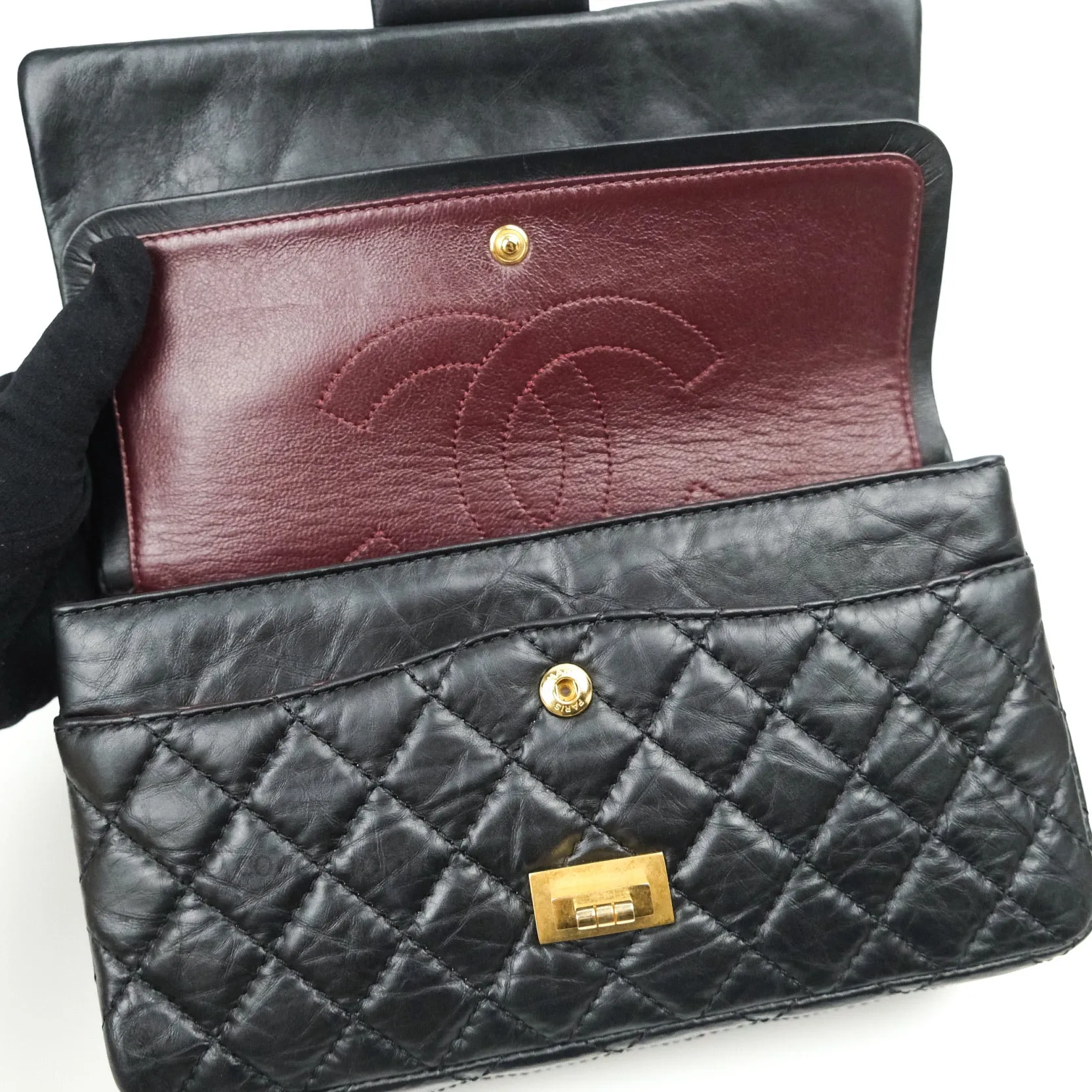 Chanel 2.55 Reissue Aged Calfskin 225 Flap Black Gold Hardware