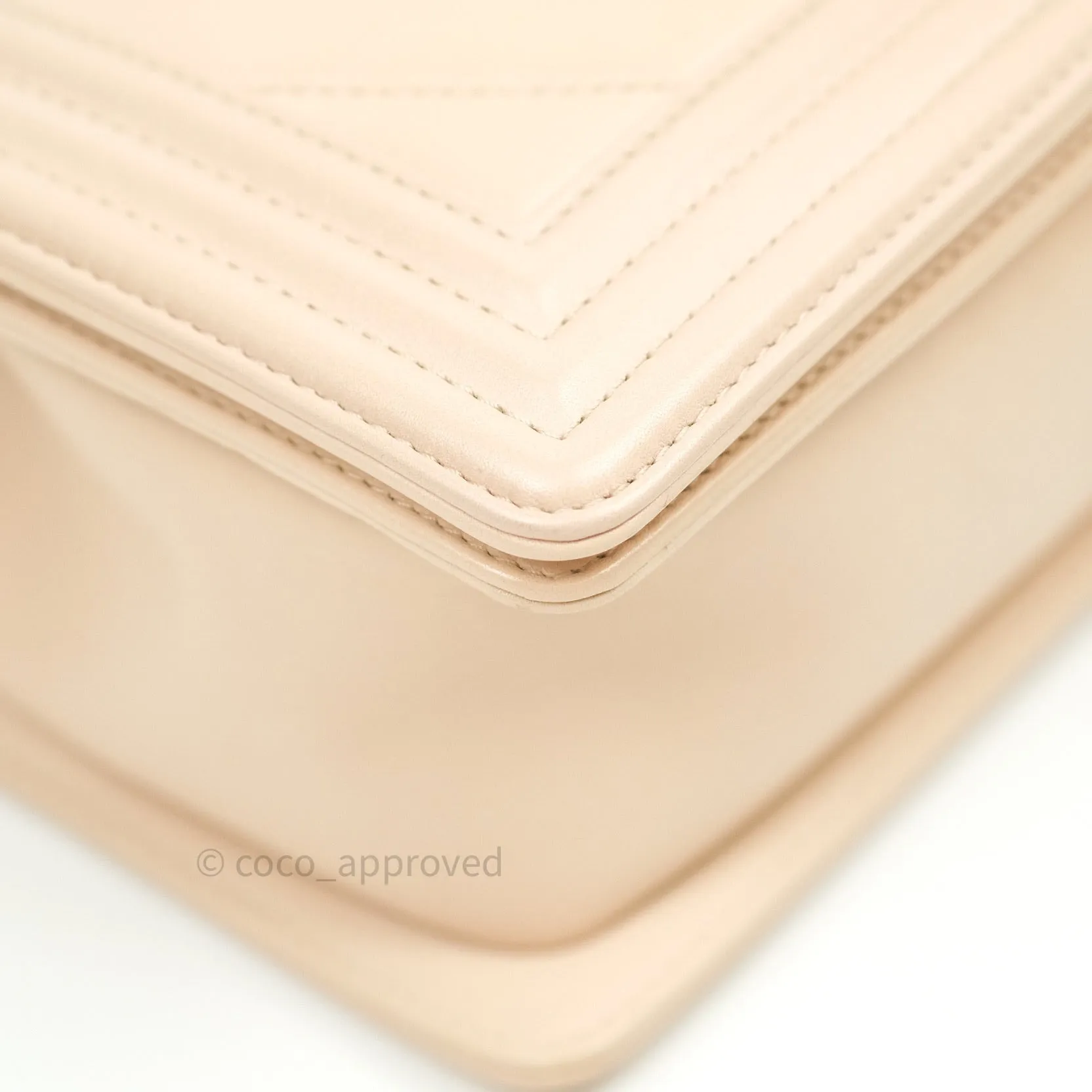 Chanel Boy Chevron Medium Beige Calfskin Silver Hardware