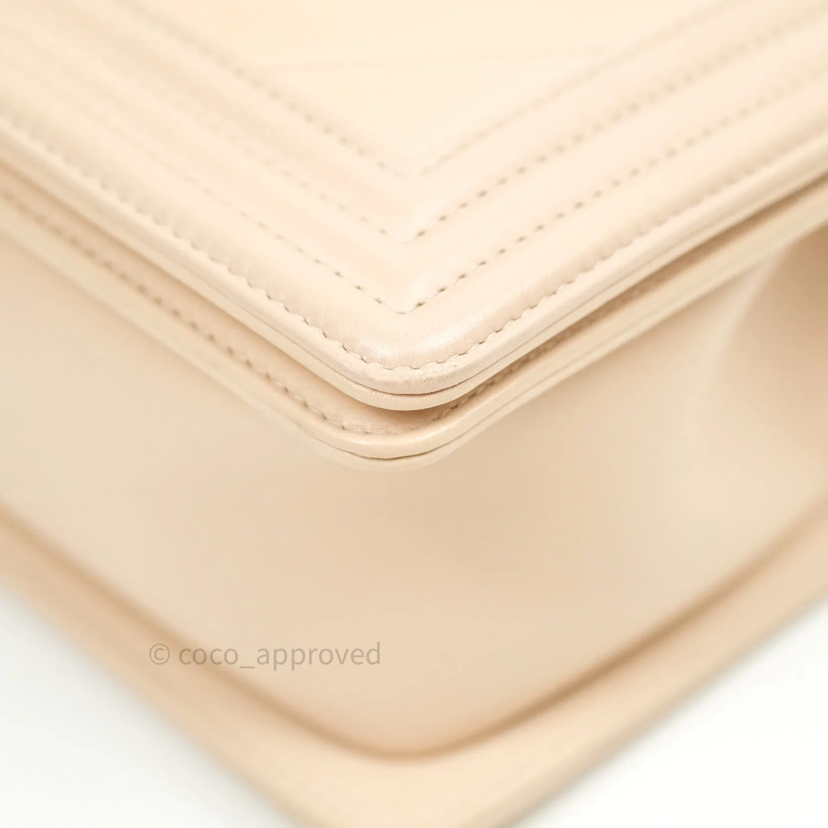 Chanel Boy Chevron Medium Beige Calfskin Silver Hardware