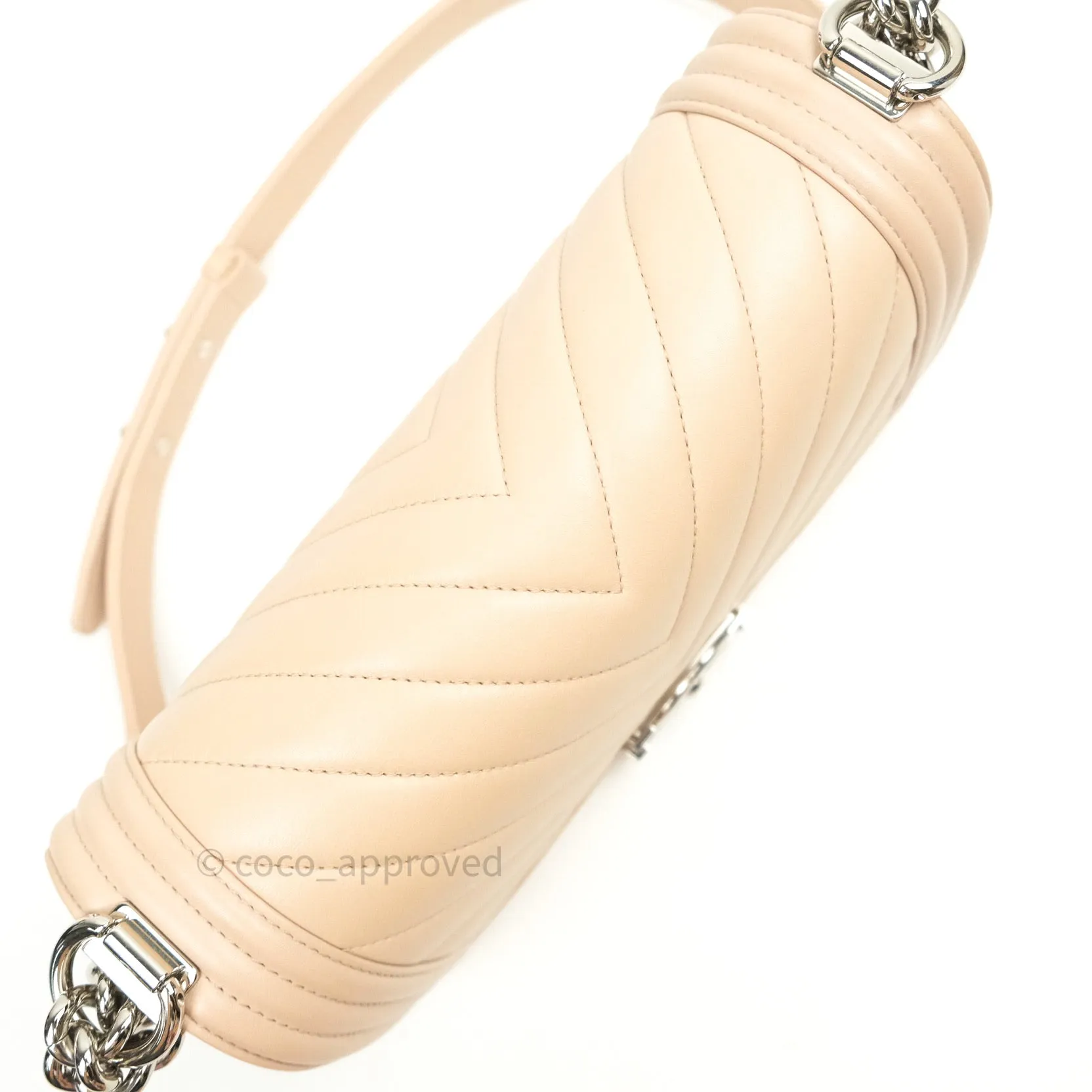 Chanel Boy Chevron Medium Beige Calfskin Silver Hardware