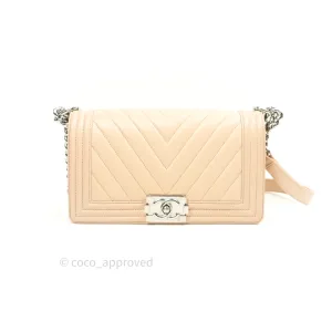 Chanel Boy Chevron Medium Beige Calfskin Silver Hardware