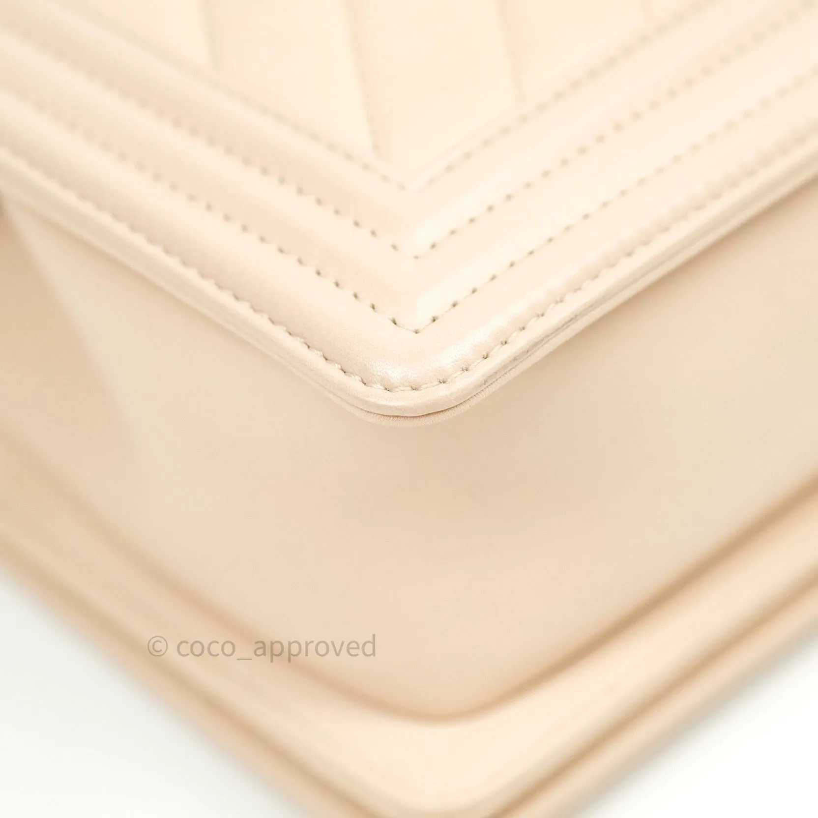 Chanel Boy Chevron Medium Beige Calfskin Silver Hardware