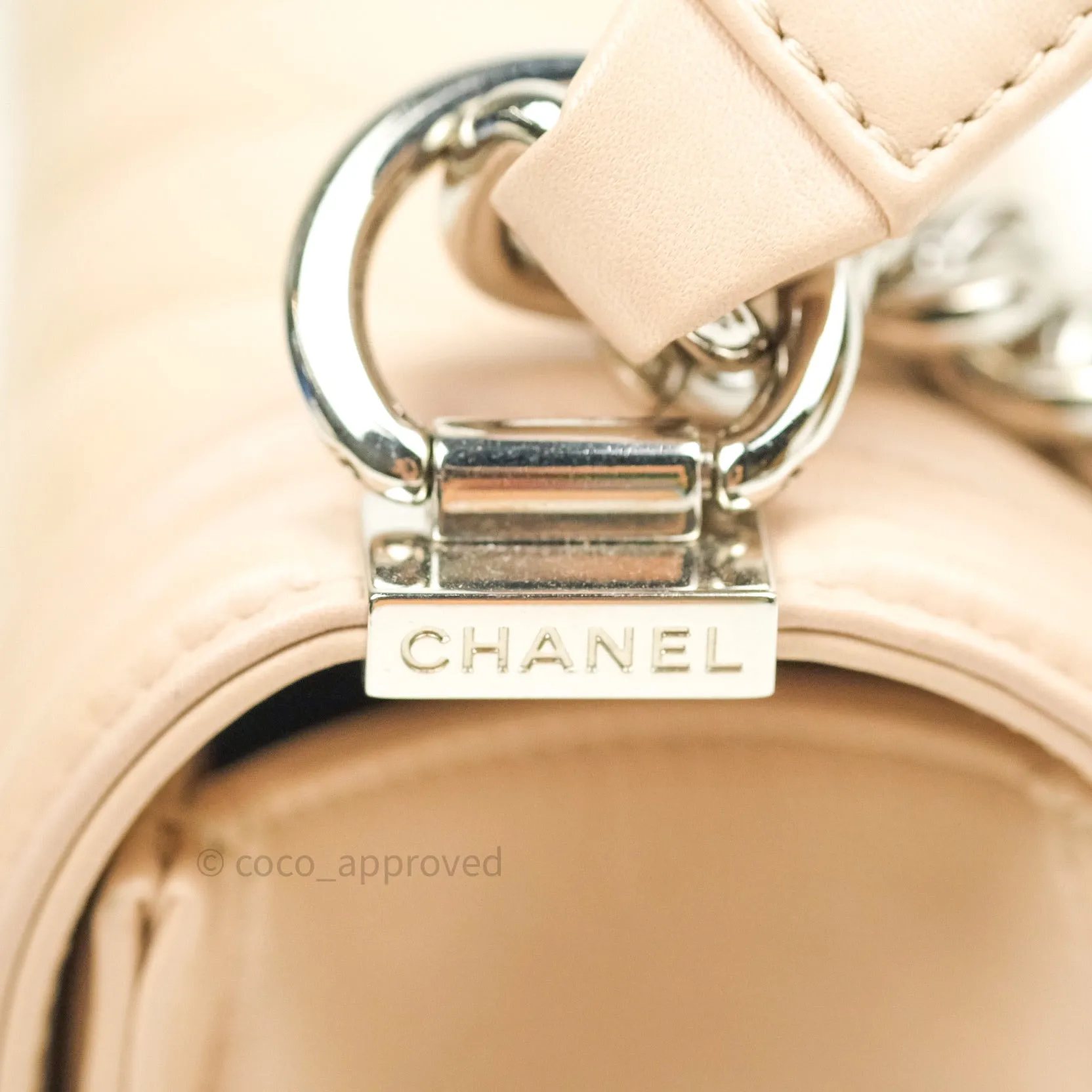 Chanel Boy Chevron Medium Beige Calfskin Silver Hardware