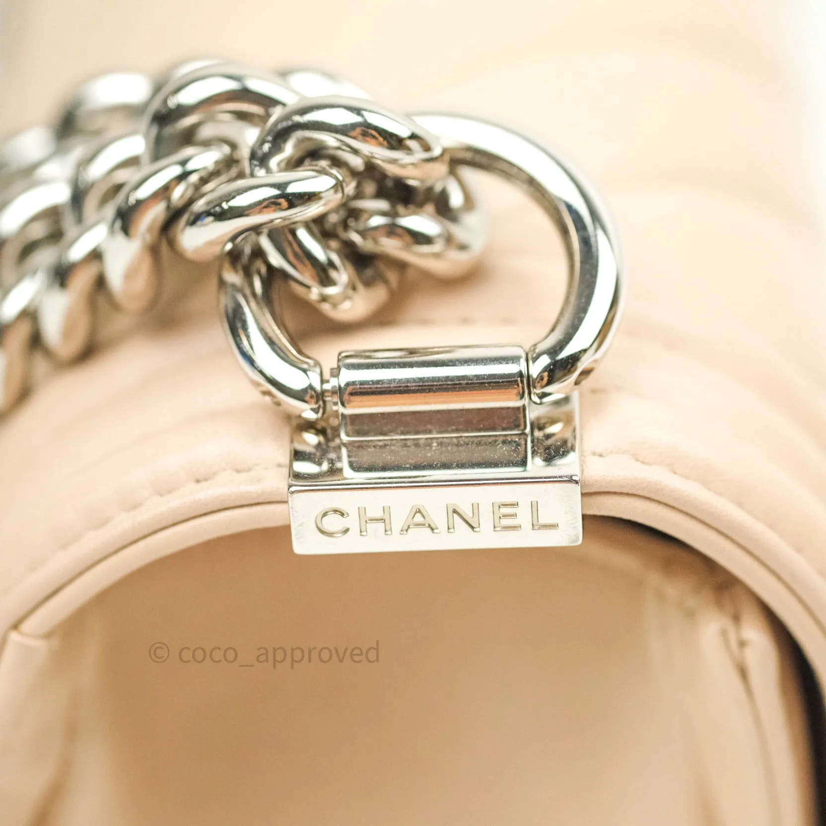 Chanel Boy Chevron Medium Beige Calfskin Silver Hardware