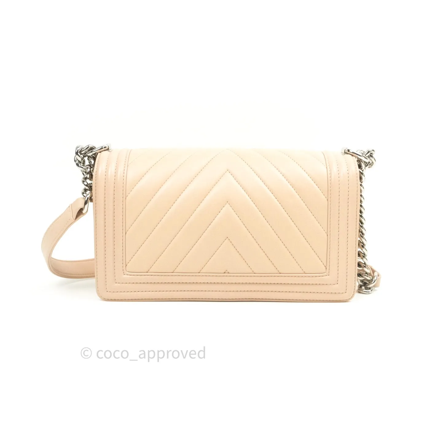 Chanel Boy Chevron Medium Beige Calfskin Silver Hardware