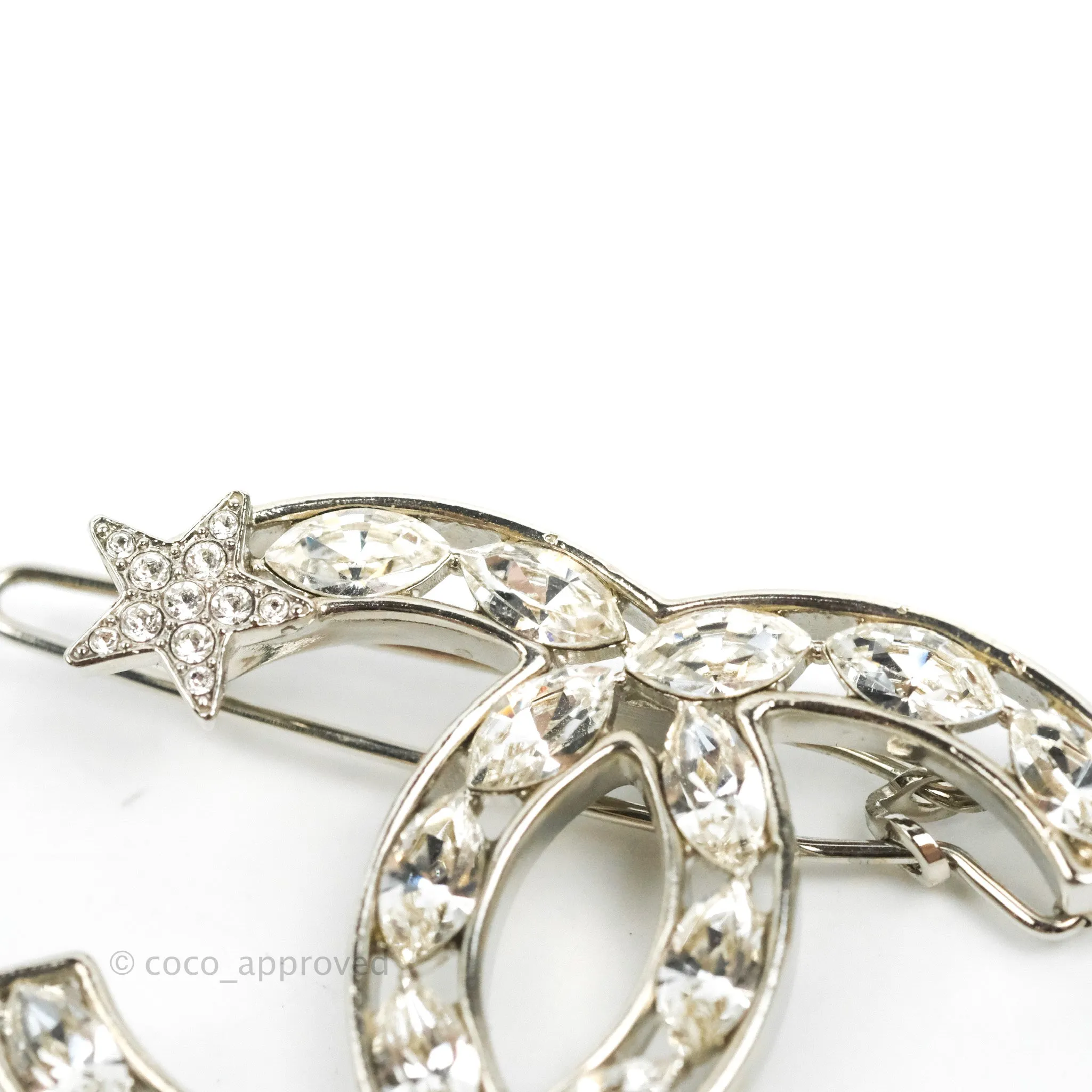 Chanel CC Crystal Star Hair Clip Silver Tone 20P