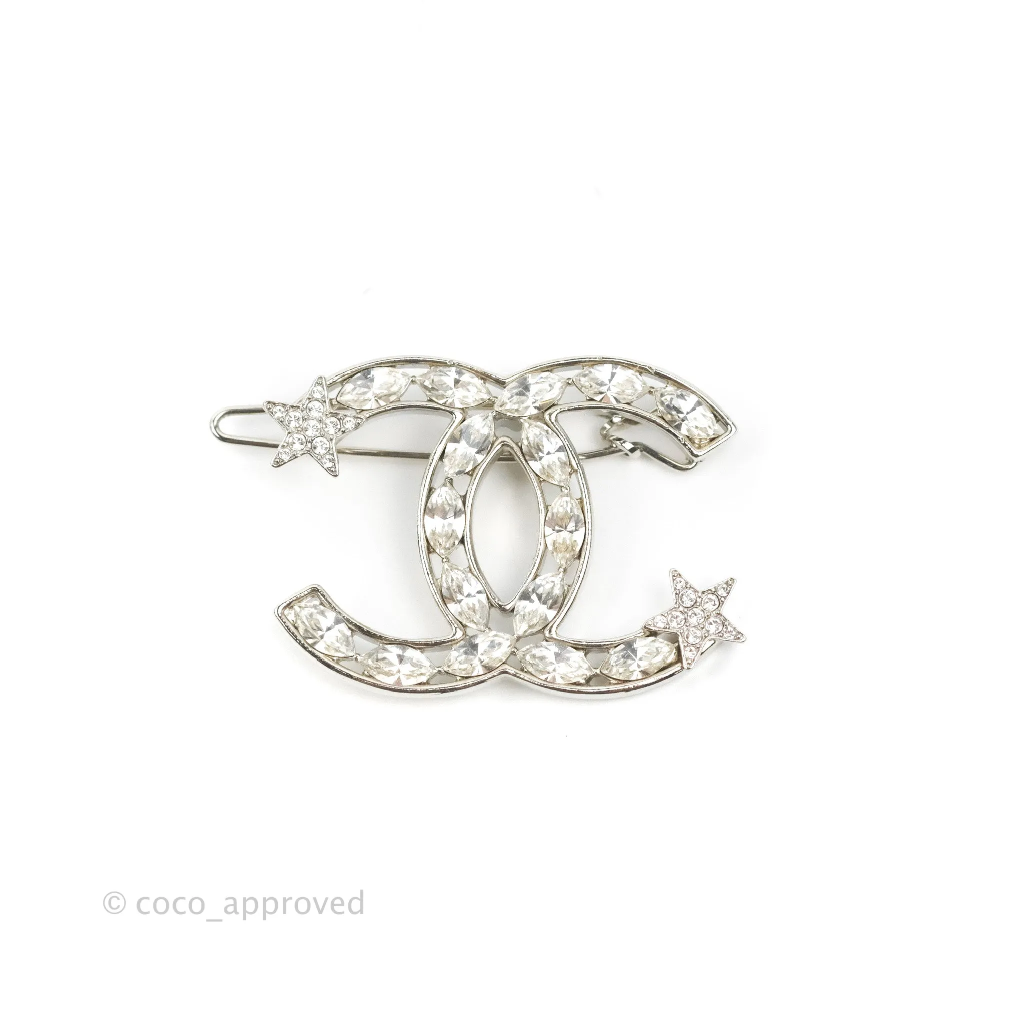 Chanel CC Crystal Star Hair Clip Silver Tone 20P